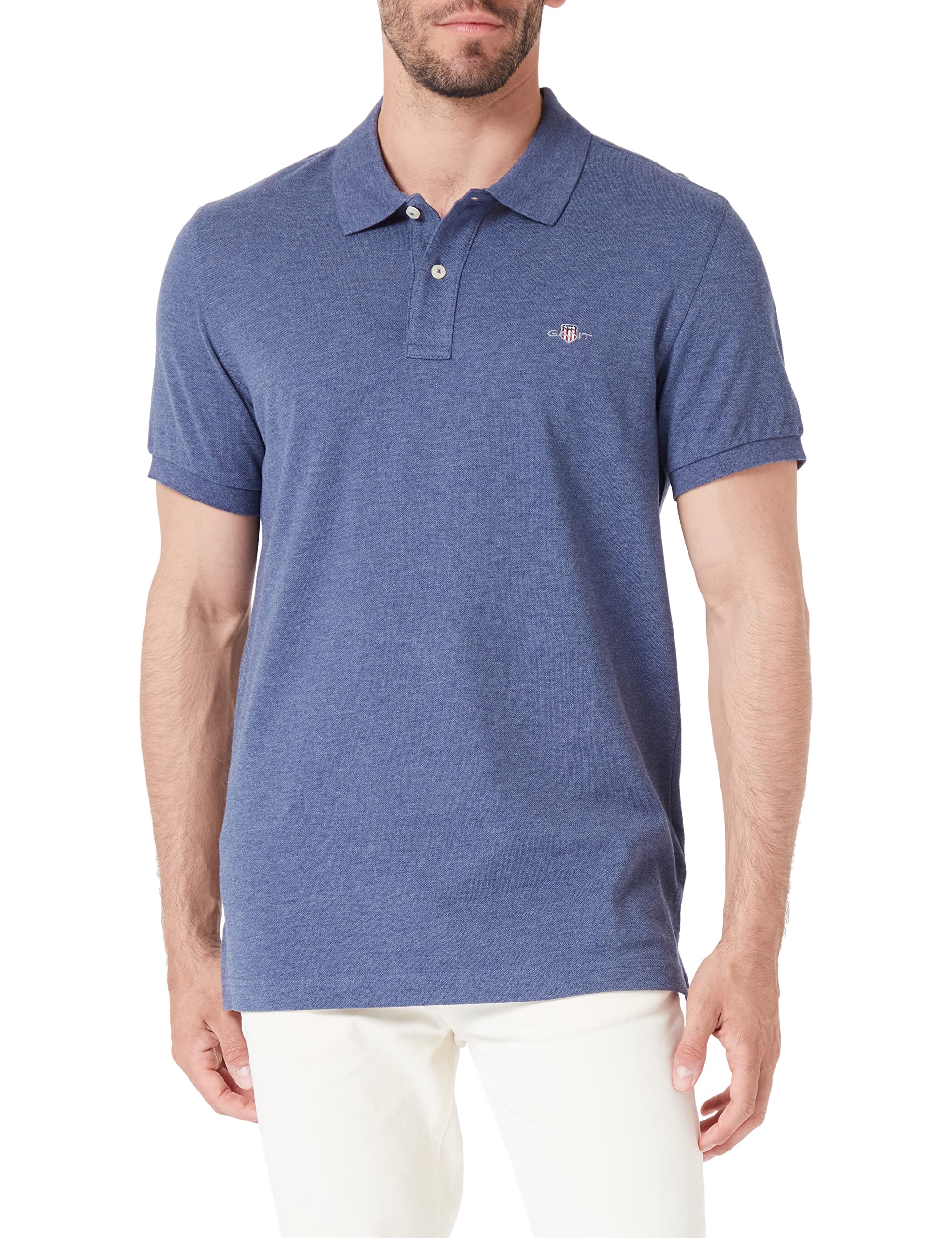 GANT Men's Slim Shield SS Pique Polo, Dark Jeansblue Melange, XXL