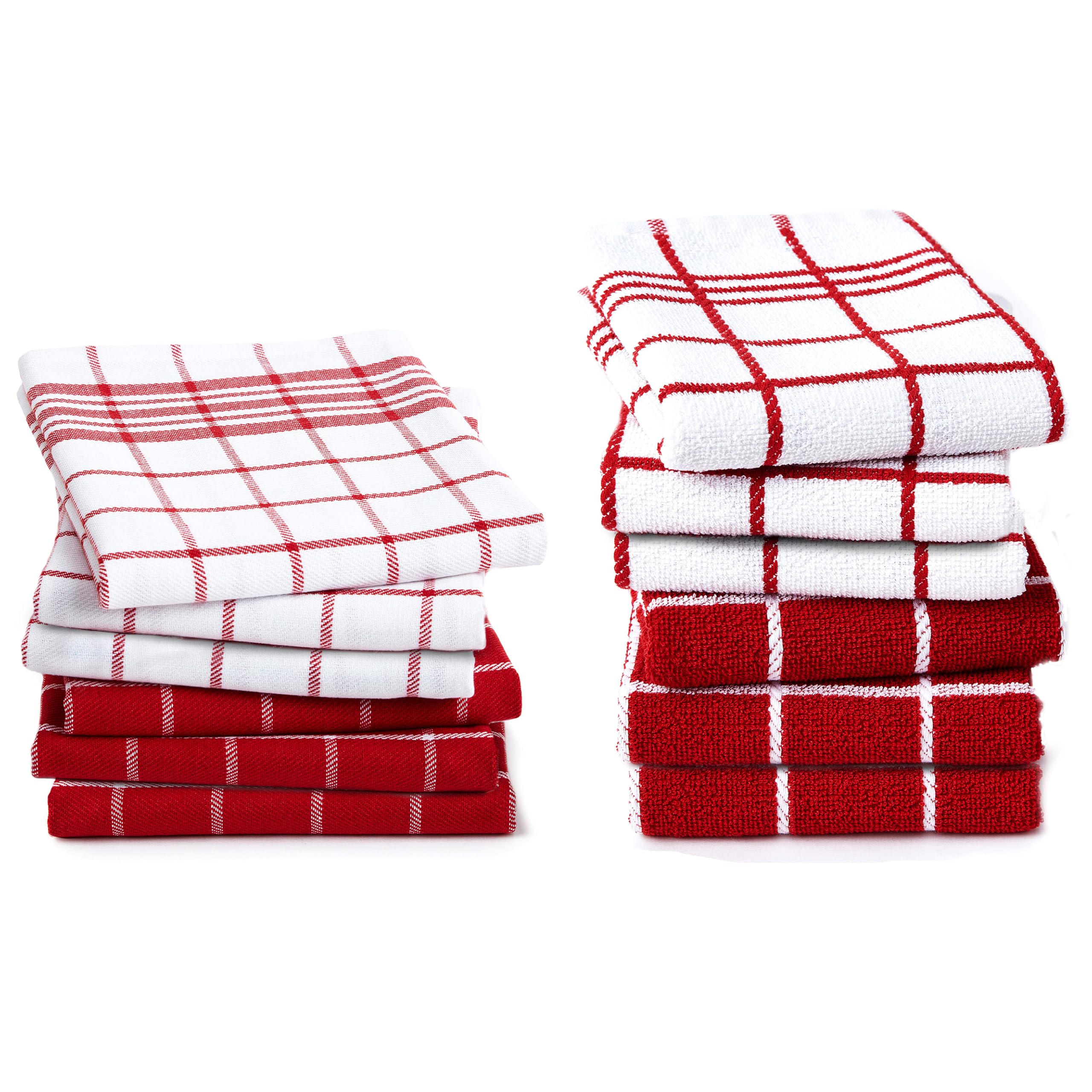 Encasa XO Küchenspiele und Küchenspiele Combo rosso Toallas de garza de algodón altamente assorbenti | 70x45 cm | Vielseitig einsetzbar zum Waschen und Reinigen Set di 12