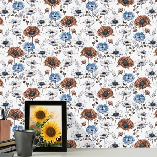 Miniatura 8 de Papel tapiz floral autoadhesivo removible para despegar y pegar, papel tapiz floral de vinilo para paredes decorativas de dormitorio (16.9 pulgadas