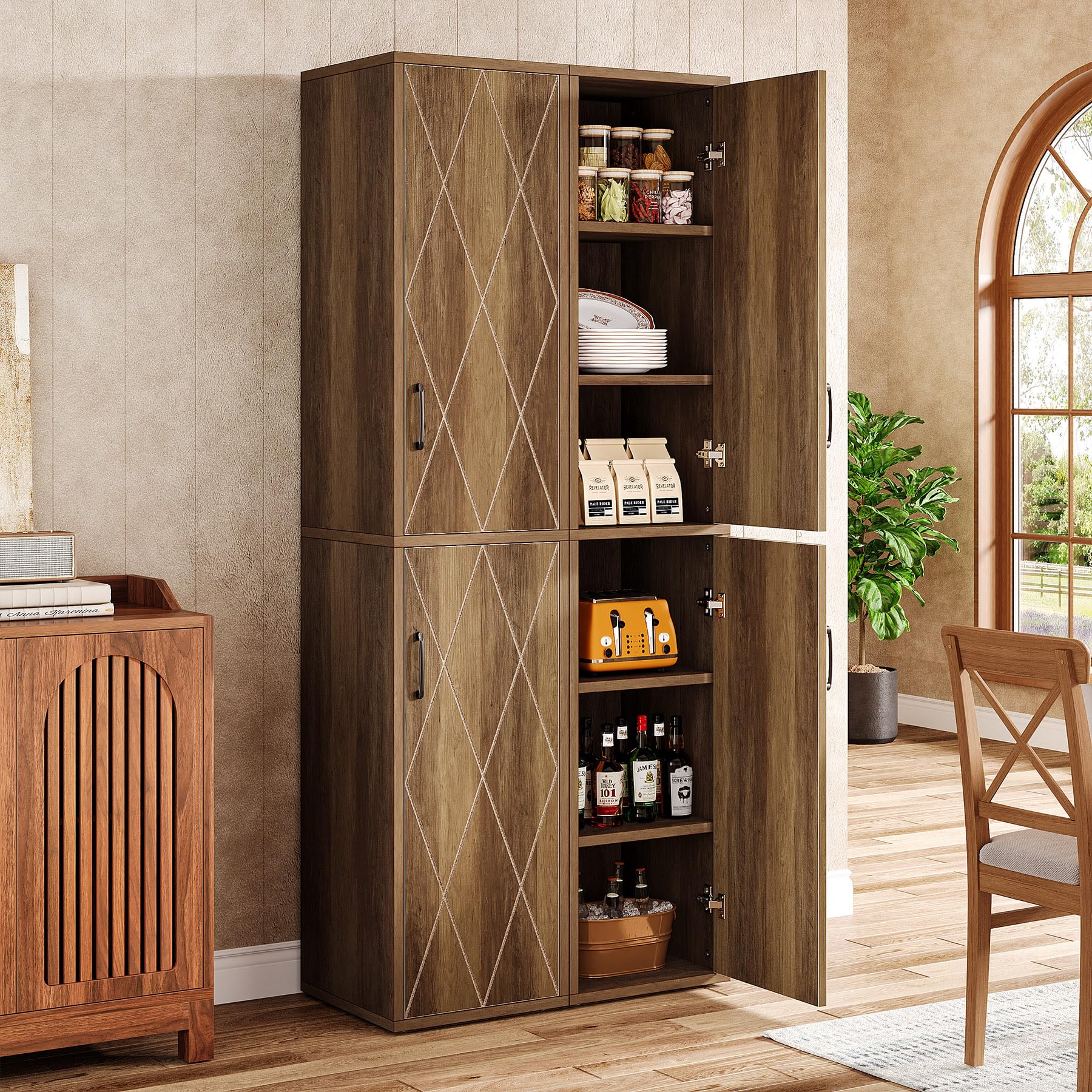 Tribesigns 75" Tall Narrow Storage Cabinet Set of 2, Modern Farmhouse Pantry Cabinet with Doors and 6 Shelves, Skinny Freestanding Utility Cabinet for