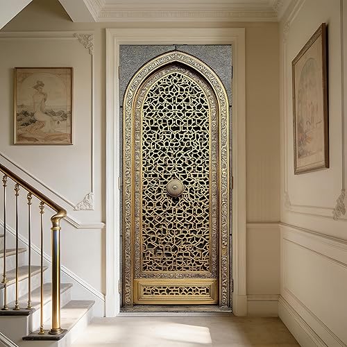 Door Sticker 30.3x78.7 Inch Vintage Gold Pattern Arch Design Door