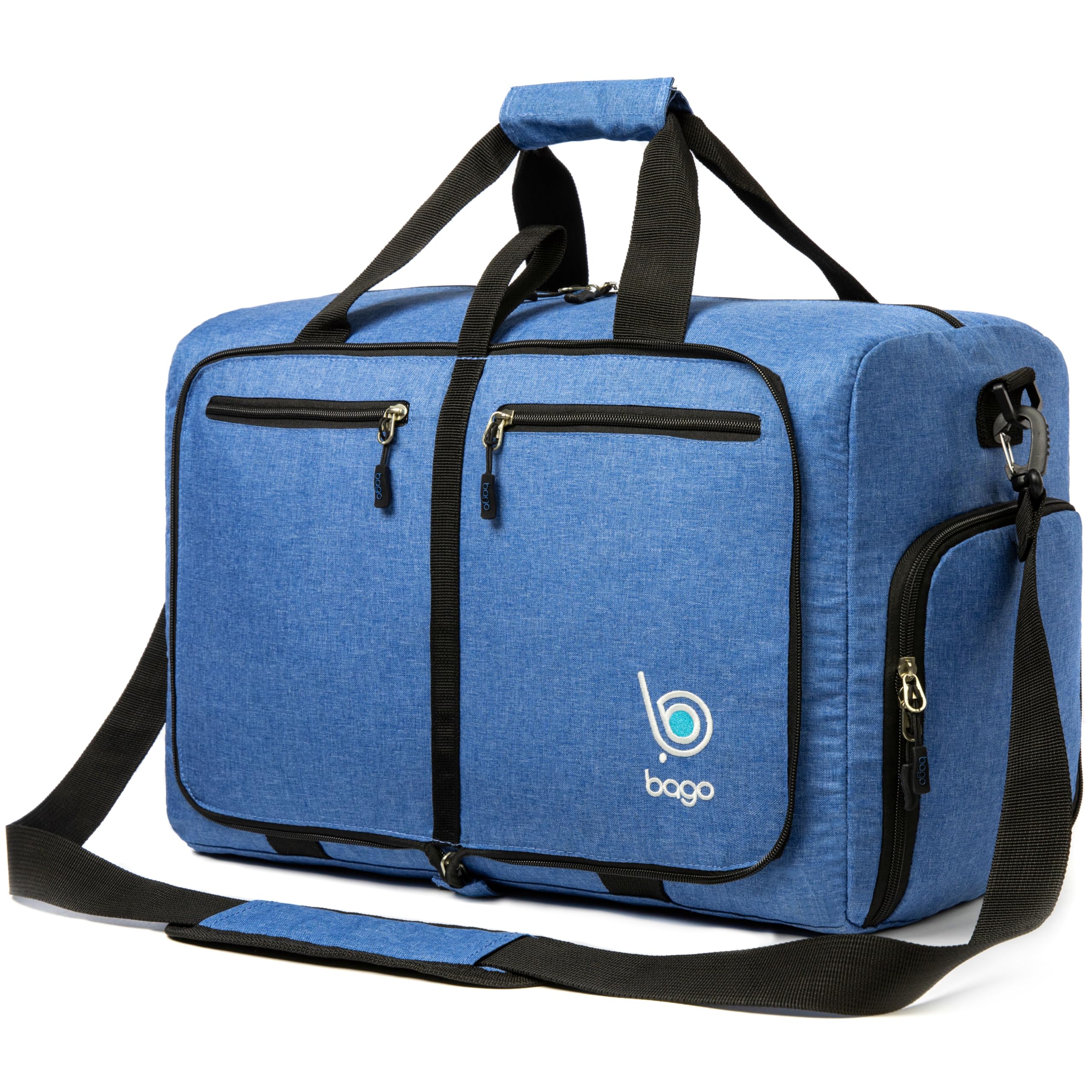 Bago Foldable Duffel Bags for Traveling Women & Men - 40L Sports Packable Duffle Bag for Travel with Shoe Compartment - Water Repellant, Heavy Duty, Lightweight Folding & Collapsible (SnowDepBlue)