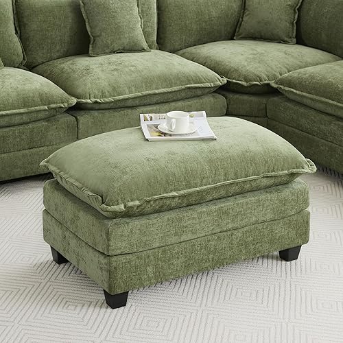 Miniatura 16 de Sofá seccional de 111'' con asiento profundo tipo nube, sofá seccional moderno y cómodo de chenilla en forma de L para juego de sala de estar, sofá