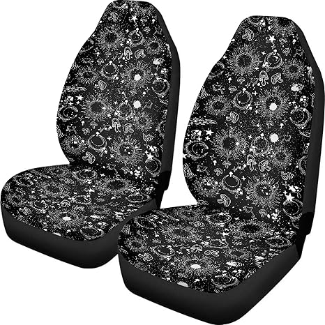 Moon Stars Mushroom Black Car Seat Cover Front Seats Only,Universal Fit for Most Cars,SUV,Sedan,Truck or Van