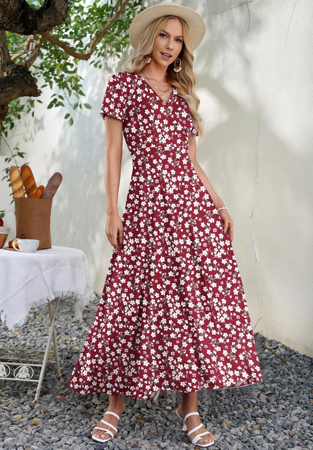 AUSELILY Maxi Dresses for Women Ankle Length Floral Print Beach Long Flowy Dress with Pockets - Image 4