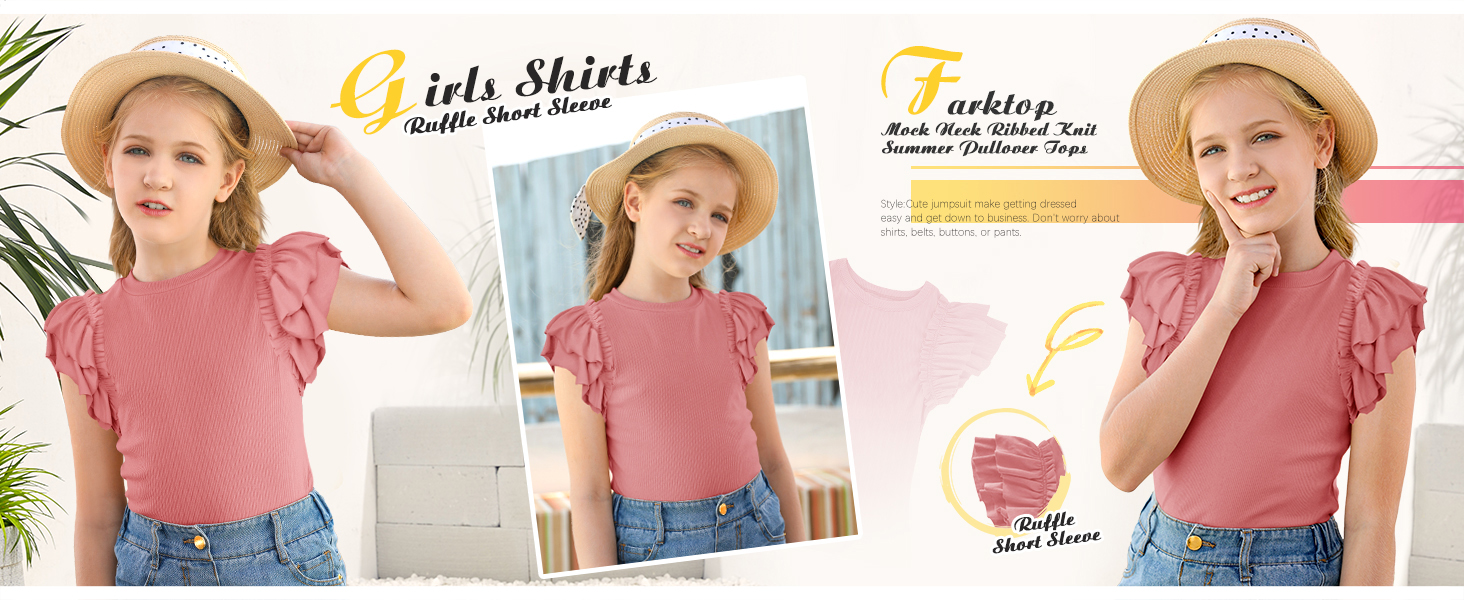 Amazon.com: Girls Ruffle Short Sleeve Shirts Mock Neck