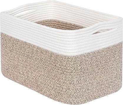 MINTWOOD Storage Basket For Shelves – Woven Cotton Rope Organizer Bin, Decorative Cube For Closet, Pantry, Shoes, Books, Black