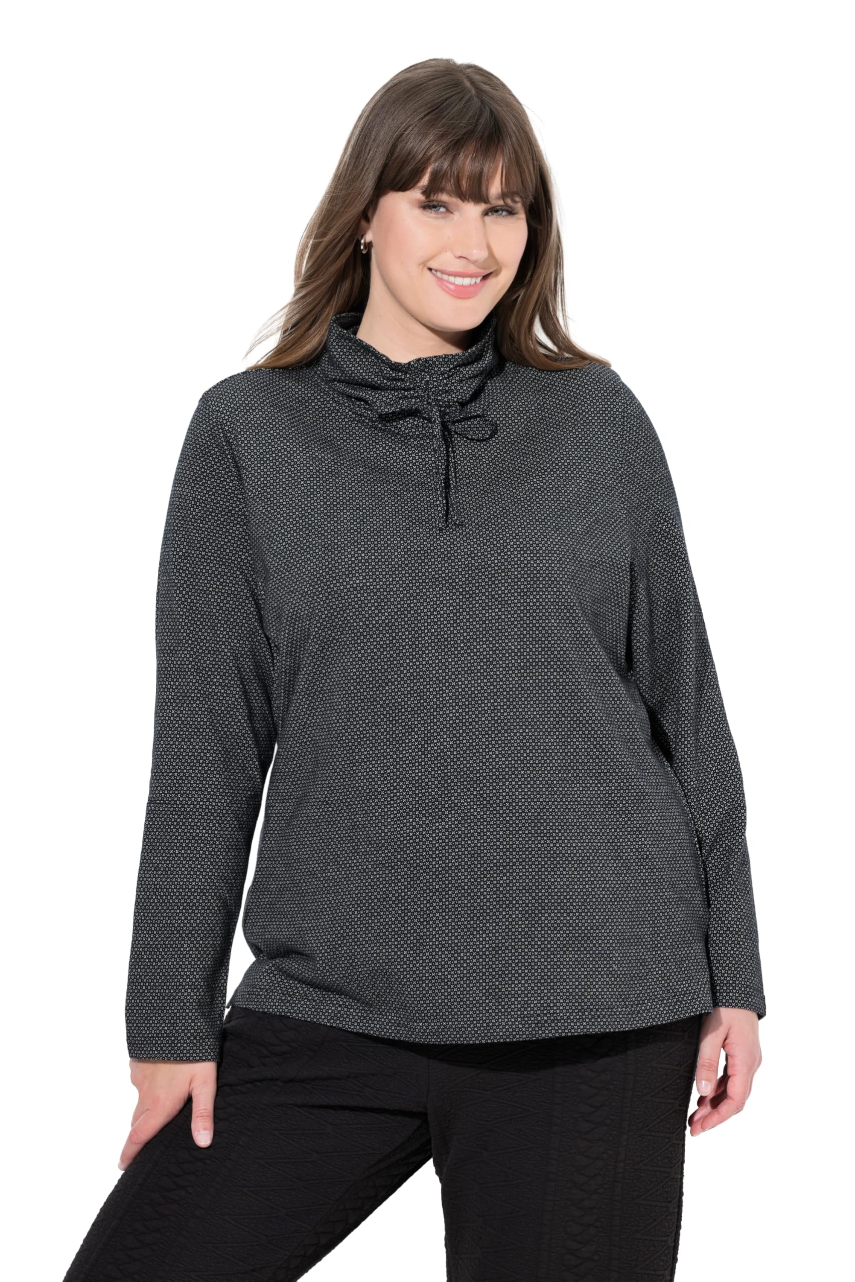 Ulla Popken Damen große Größen Übergrößen Plus Size Sweatshirt, Muster, Stehkragen, Langarm, Biobaumwolle 843532
