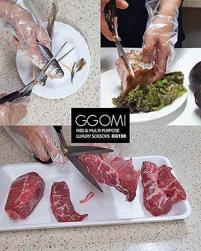 Miniatura 5 de Tijeras de cocina multiusos resistentes para barbacoa coreana, corte de carne Galbi, hoja 3T, tijeras Kalbi grandes de 10.23 pulgadas, paquete de 2