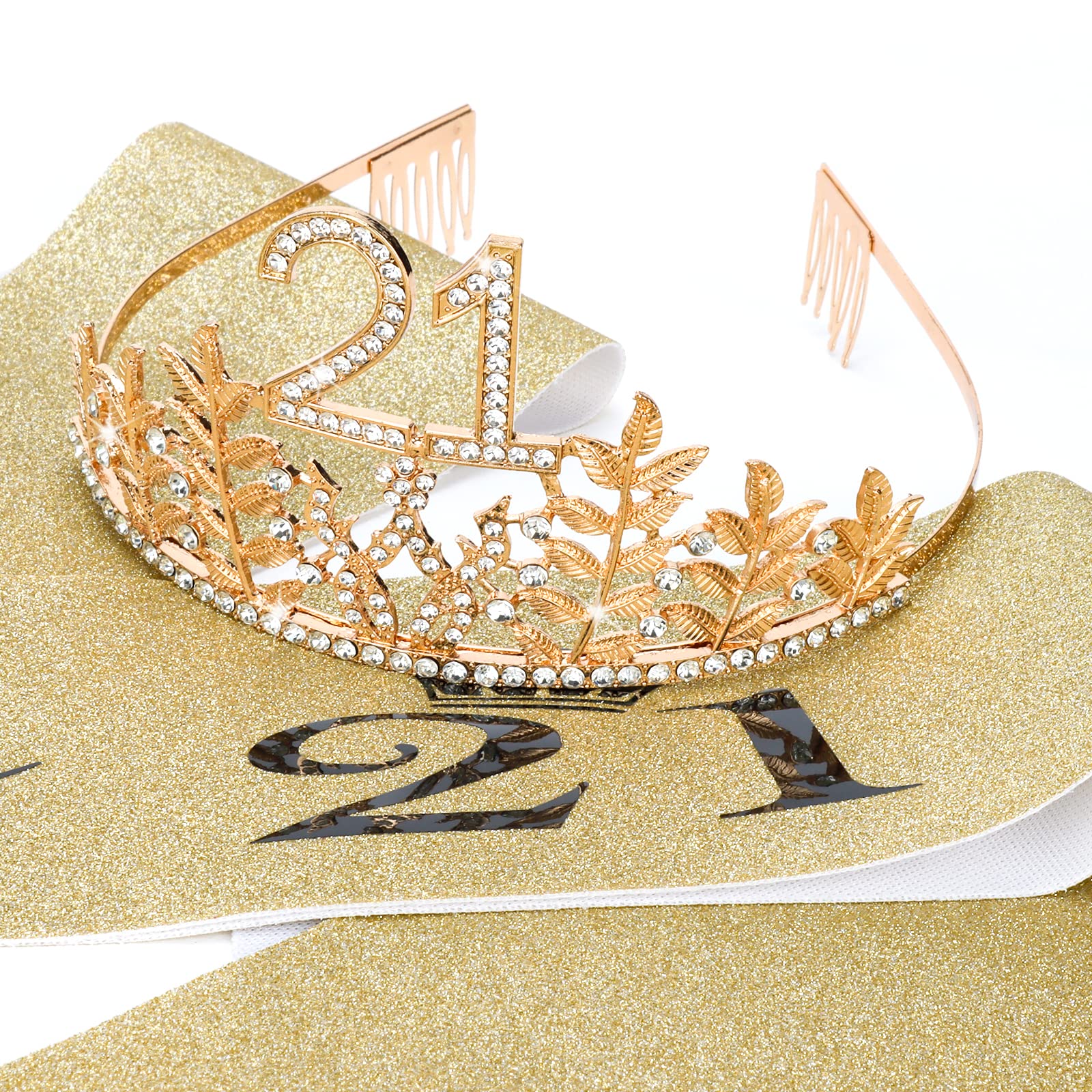 Gold 21st birthday tiara/crown 21 Tiara - Vine - Ella Celebration main image 3