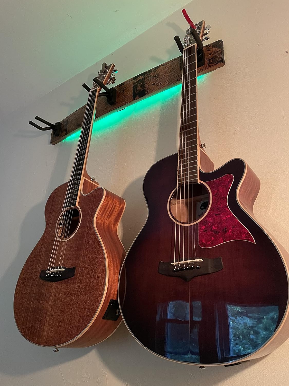 Coyle Woodworks Whiskey Barrel Stave 3-Instrument Wall Mount with LED Lights - Natural Finish Guitar, Ukulele, Violin, Banjo, Bass Hanger