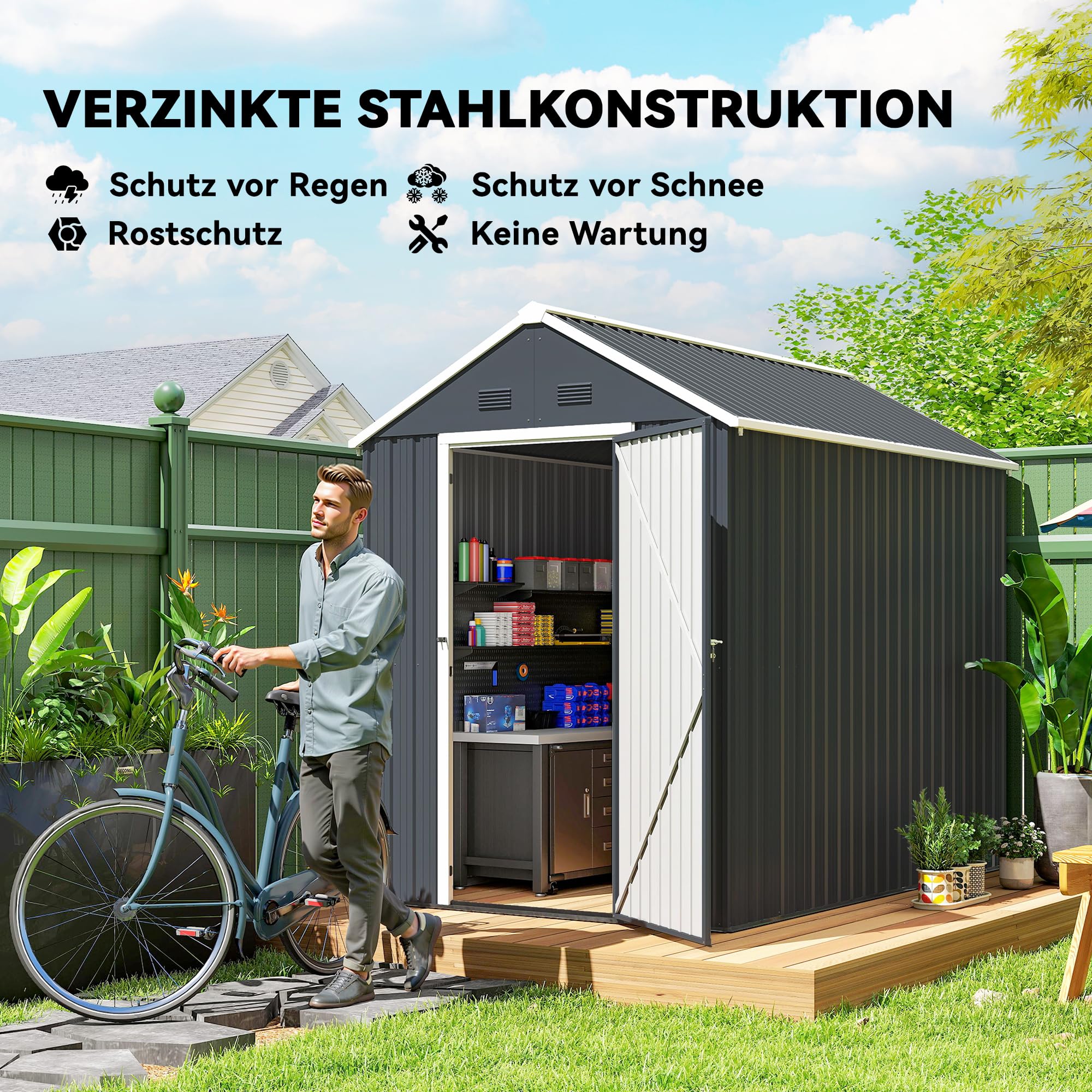 Outsunny Szopa narzędziowa 4m² z oknem 259x172x222 cm Ciemnoszary