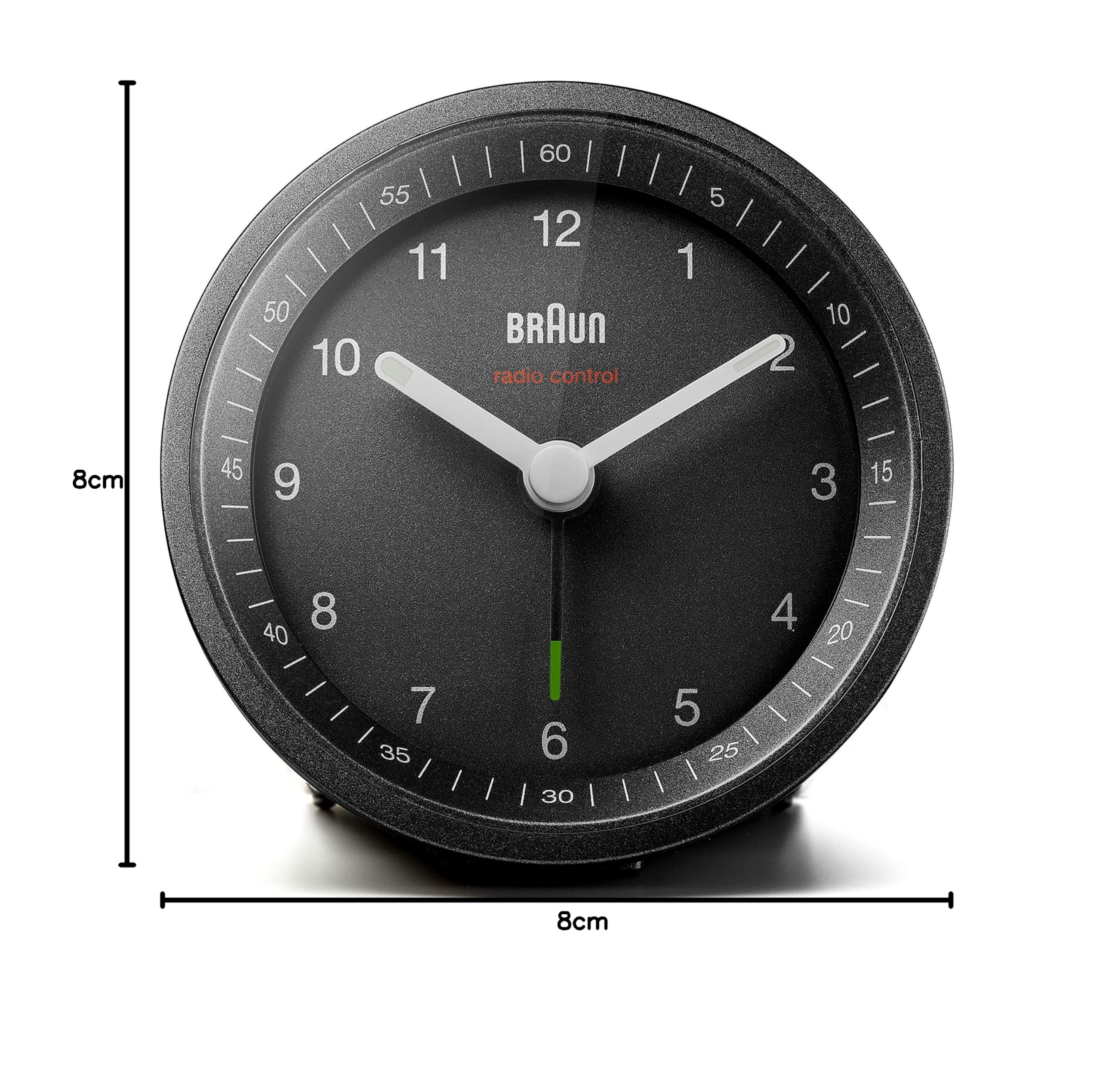 Braun Classic sterowany radiowo budzik analogowy dla środkowoeuropejskiej strefy czasowej (DCF/GMT+1) z funkcją drzemki i światła, cichym ruchem, alarmem dźwiękowym Crescendo w kolorze czarny, model BC07B-DCF.