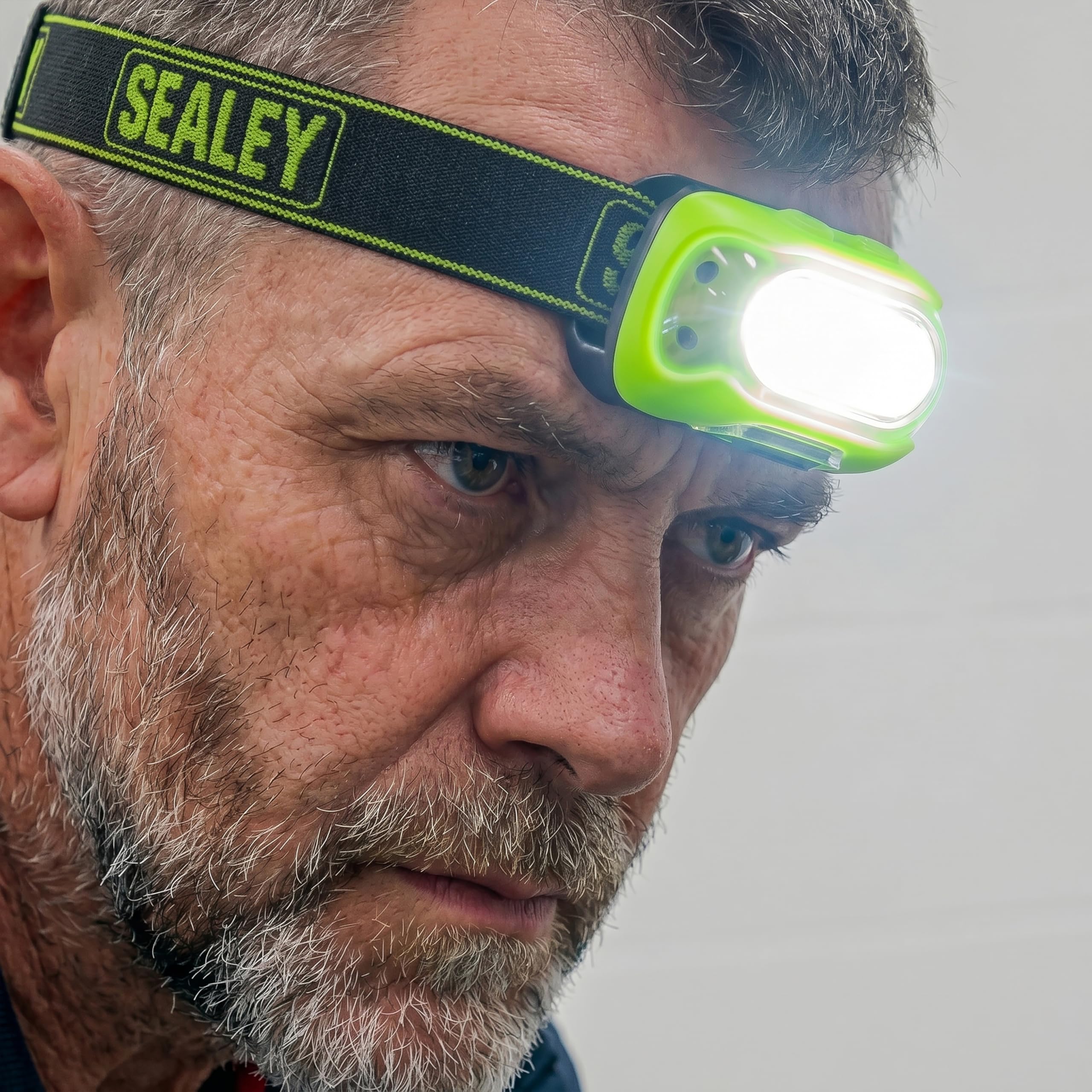 Sealey Wiederaufladbare Stirnlampe mit Auto-Sensor, 8W COB LED, 500lm - HT08RG