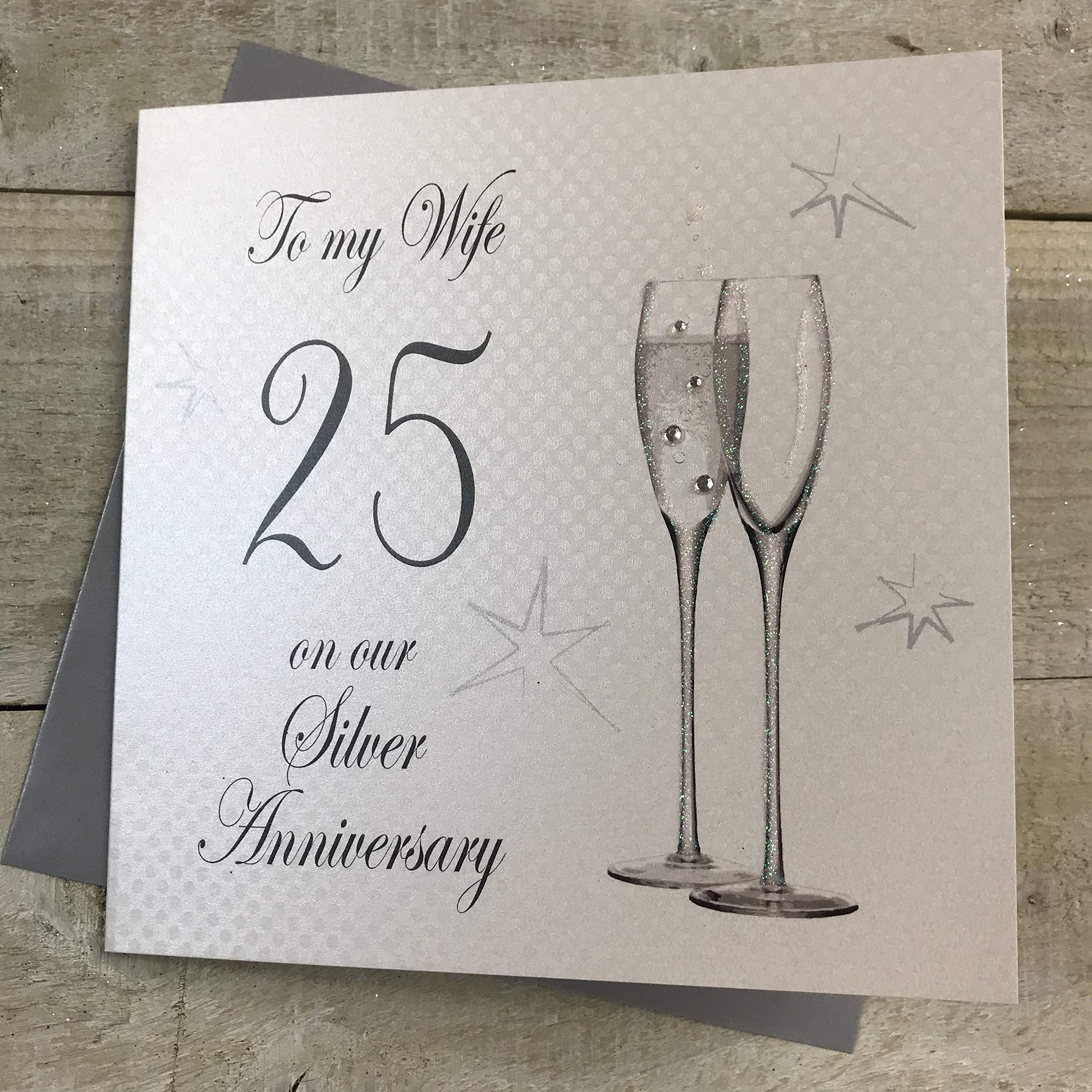 Tarjeta Aniversario Boda WHITE COTTON - 25 Años Hecha A Mano 22x22cm