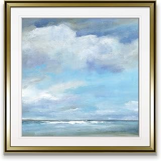 Wexford Home Sunset Shadows II Coastal Decor Cloudy Sky Wall Art Framed Landscape Giclee Prints Seascape Canvas Painting, 28 X 28, Gold