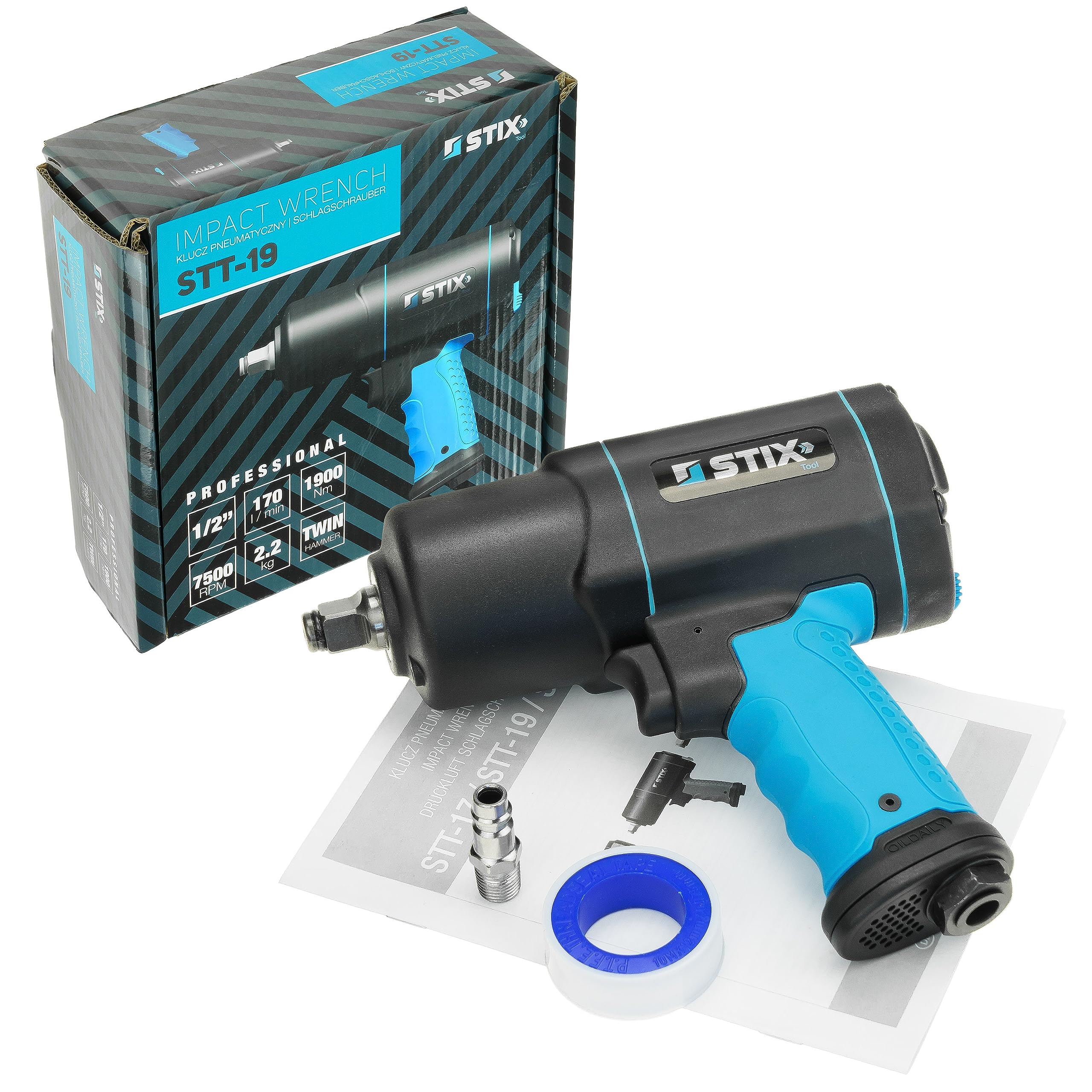 Zestaw wkrętarek udarowych na sprężone powietrze 1/2" + 11 x klucz nasadowy – mechanizm Twin Hammer zapewnia maksymalną wydajność i trwałe nakrętki CR-MO