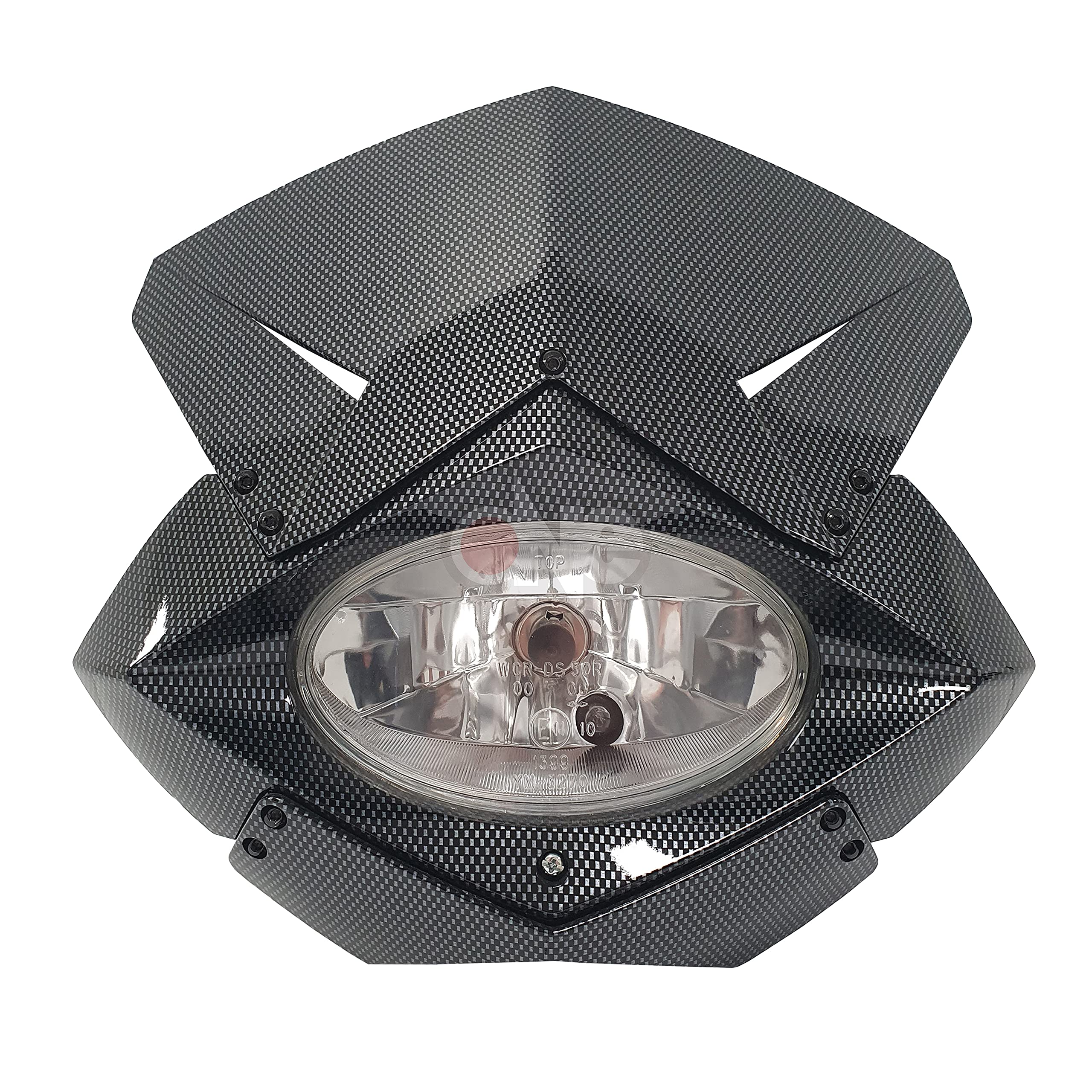 one BY CAMAMOTO MASCHERINA FARO per Moto da Enduro/Cross/Motard/Naked - Installazione Universale, Comprensivo di Lampadine e di Staffaggio e Fasce Elastiche
