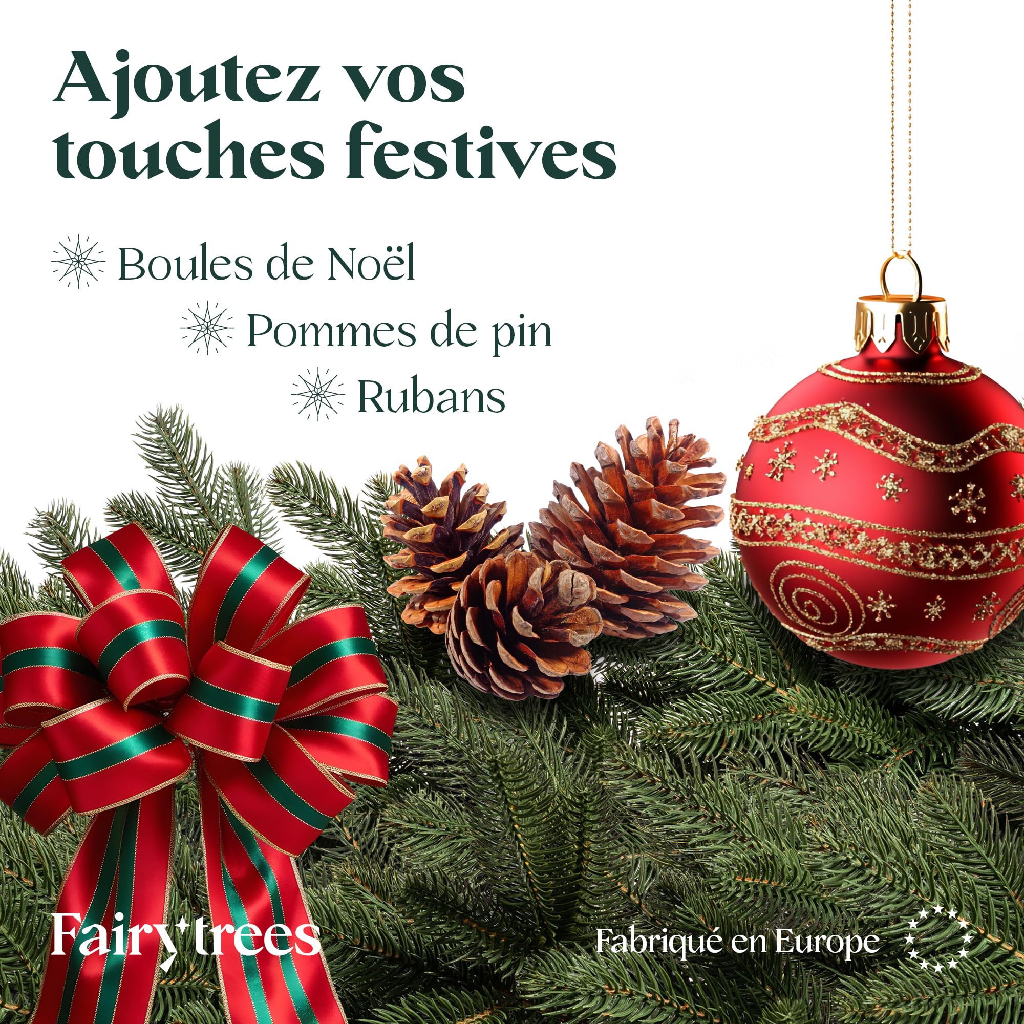 FAIRYTREES Décoration Couronne Noël Verte 55 cm en PE moulé 100 % | Couronne de l'Avent à Suspendre pour Porte, fenêtre, Mur | Décoration de Noël Suspendue, Accessoire pour l’intérieur à décorer