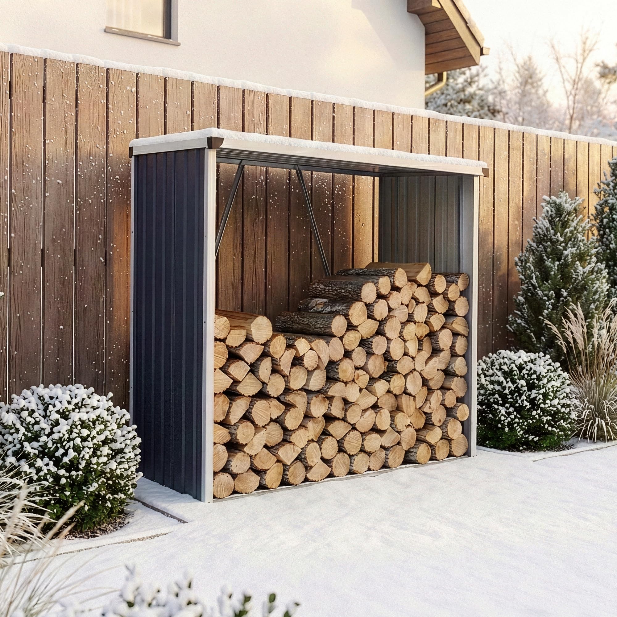 casa.​pro Abri-​Bûches Couvert Solide Support pour Bois de Chauffage Robuste Range-​Bûches pour Stockage Extérieur du Bois en Acier Galvanisé 158 x 80 x 152 cm Anthracite