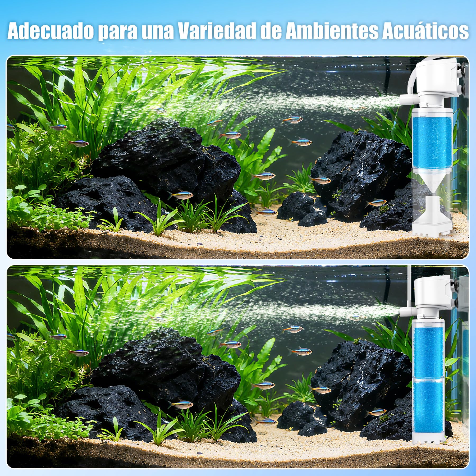 Vehipa Filtro Pecera 4W, Adecuado para Peceras de 20-80 litros, 350 L/H, con Flujo Ajustable y Efectos de Olas, Aislamiento de Impurezas, Circulación de Agua