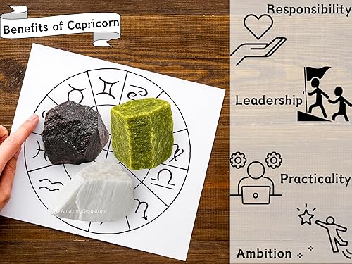 Miniatura 2 de Capricornio - Kit de cristal del zodiaco para mujeres y hombres, juego de piedras curativas piedra lunar arcoíris, cuarzo ahumado, vesuvianita,