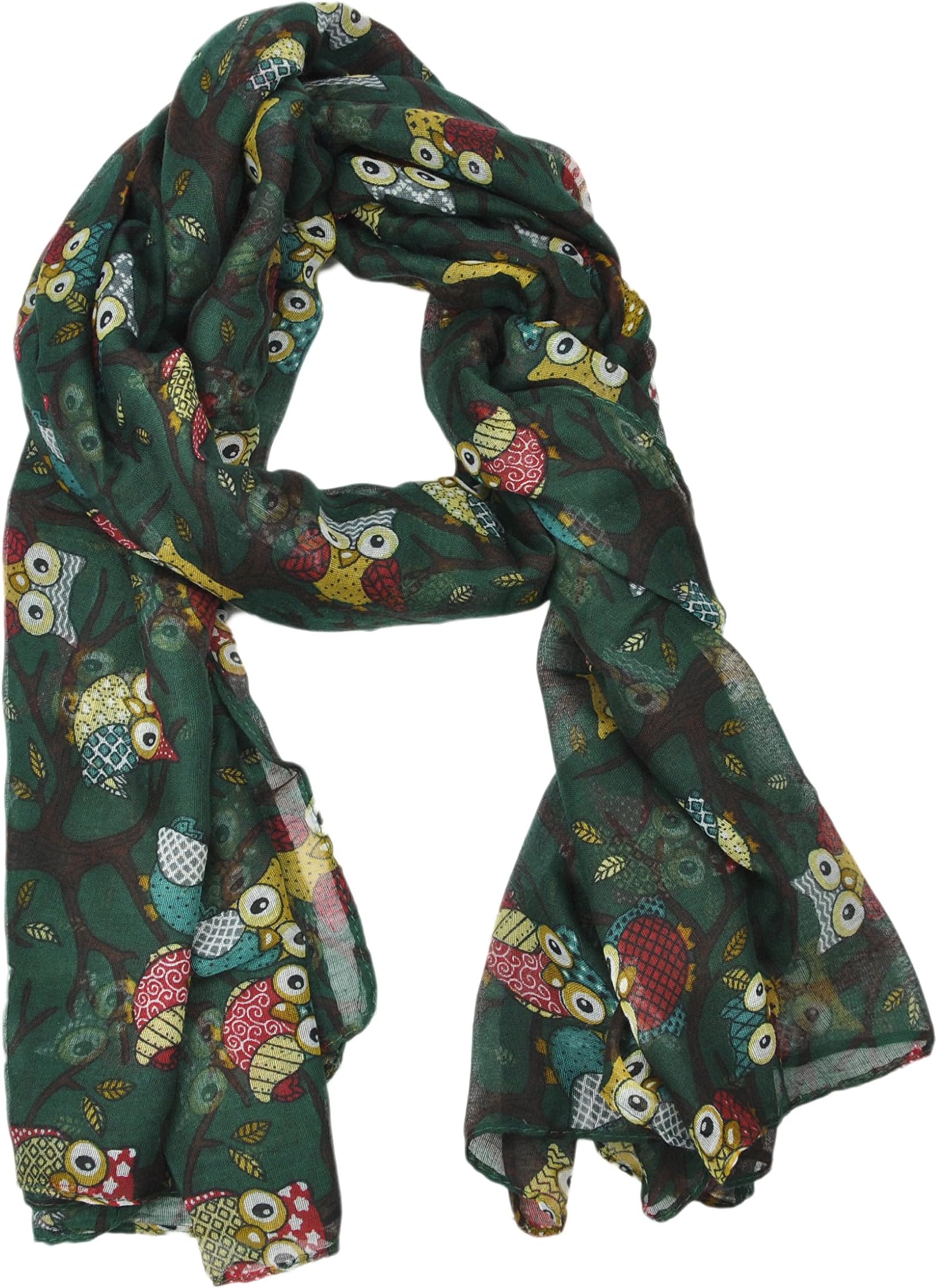 Ladies Women's Owl on Branch Print Scarf Wraps Shawl Soft Scarves(sc17-green)
