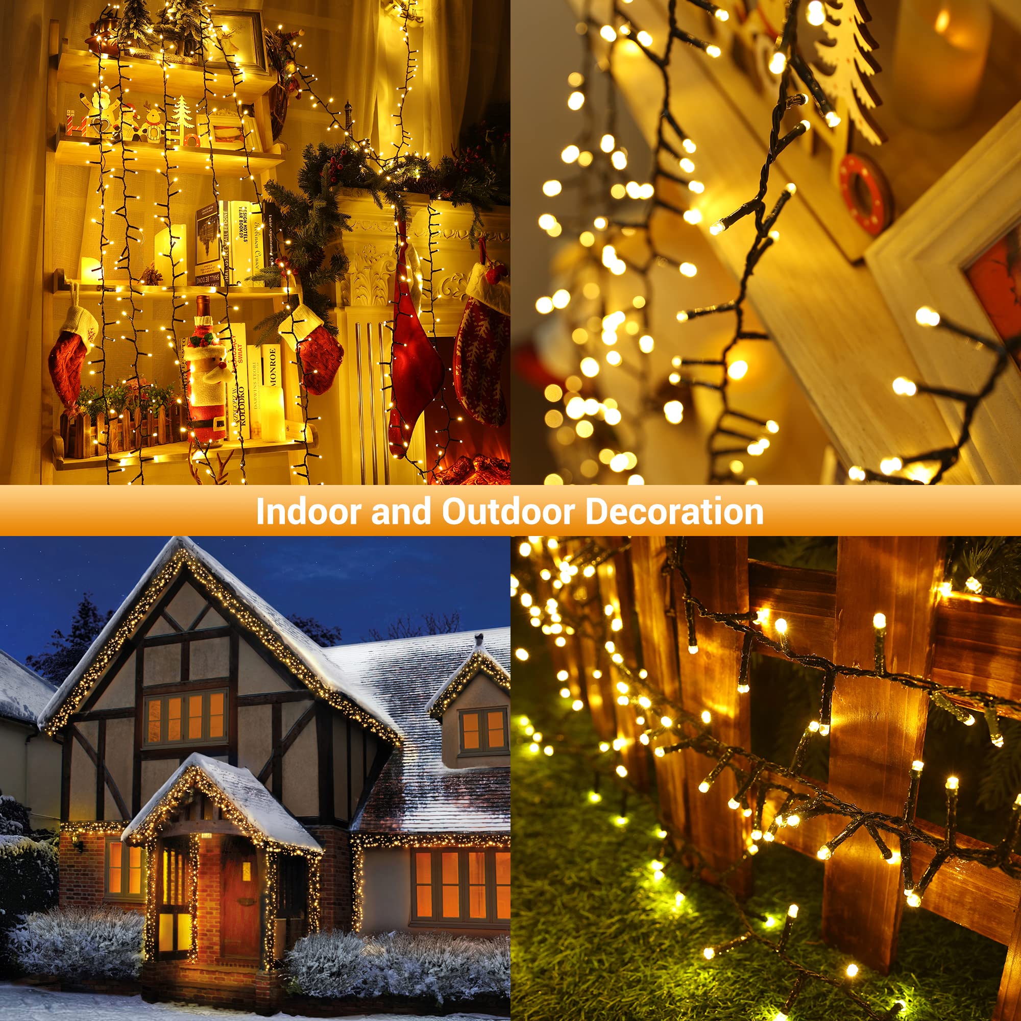 BrizLabs 2000 LED Luci di Natale Esterno, 50M Catena Luminosa Interno Luci Albero Natale con Spina 8 Modalità Impermeabile Luci Stringa Natalizie per Casa Festa Giardino Halloween DIY, Bianco Caldo