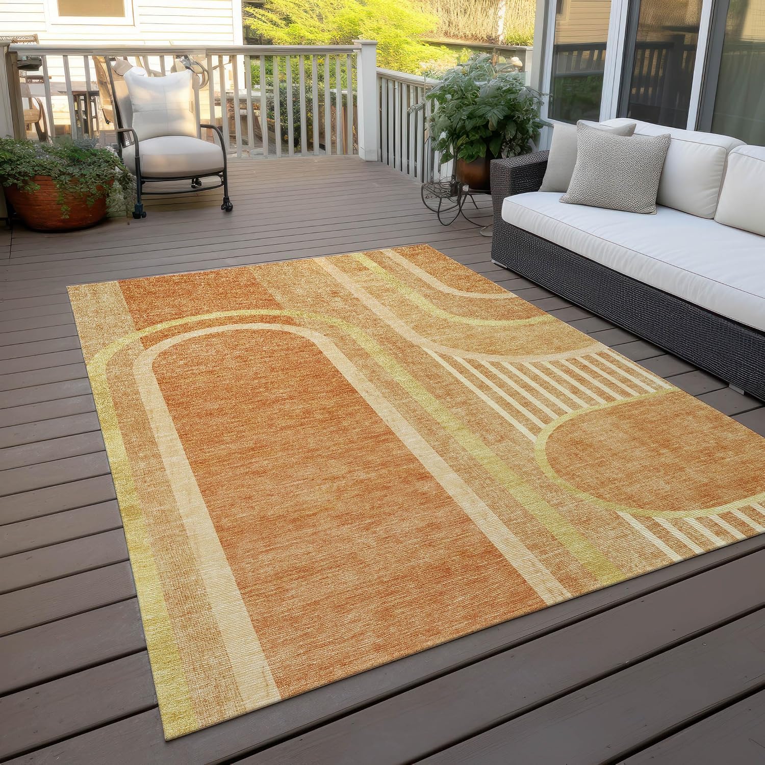 Addison Rugs Chantille ACN532 Orange 10' x 14 Indoor Outdoor Area Rug, Stain Resistant, Machine Washable, Non Shedding, Bedroom, Living Room, Dining Room, Kitchen Rug