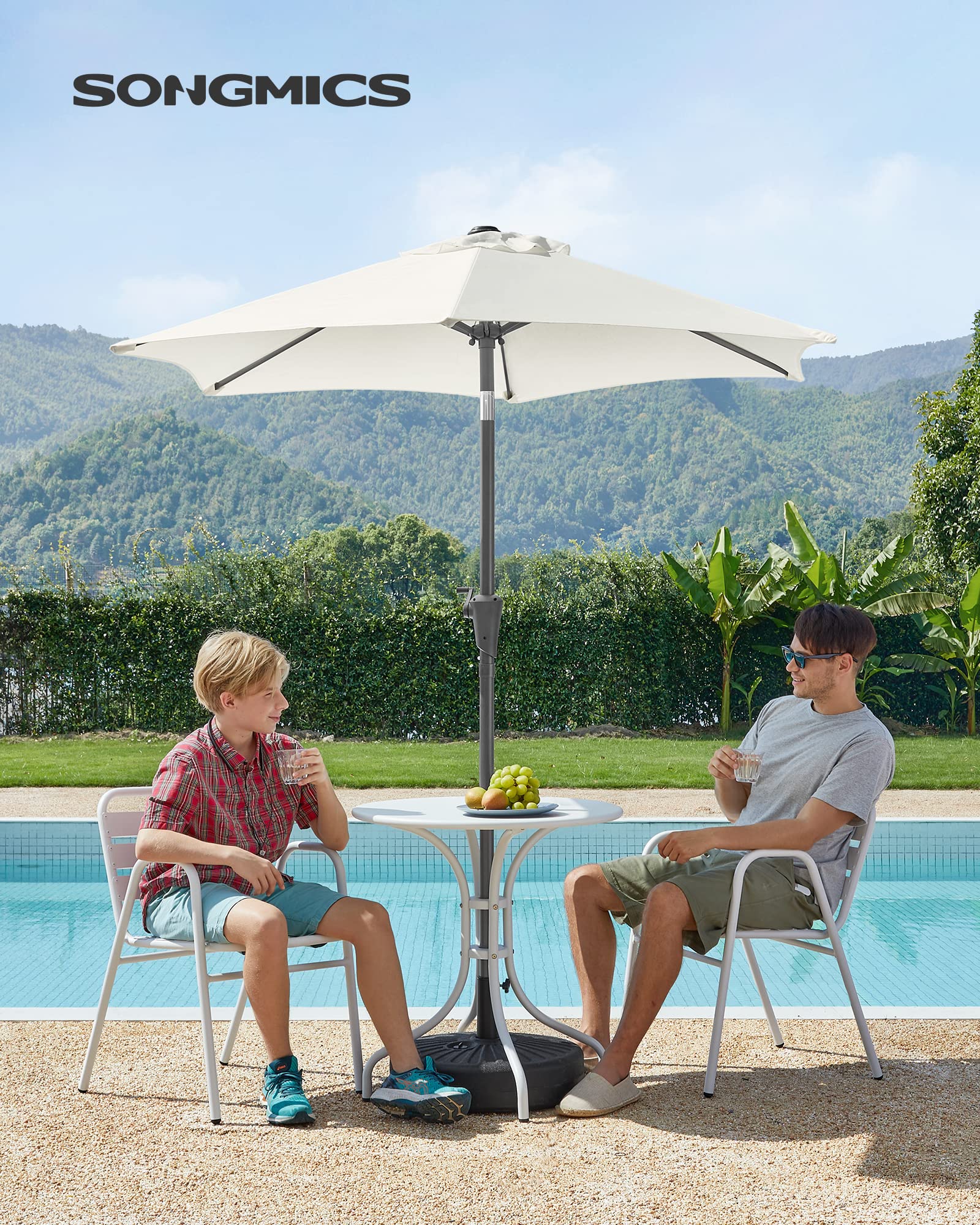 SONGMICS Sombrilla de Jardín 210 cm, UPF 50+, Parasol, 30°de Inclinación en dos Direcciones, con Manivela, para Patio, Terraza, Balcón, Piscina, sin Base, Beige GPU202M01