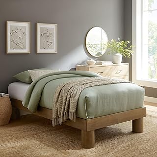 Modway Runa Wood Twin Platform Bed in French Oak - Minimalist Twin Size Bed Frame with Wood Slat Support - No Box Spring Needed