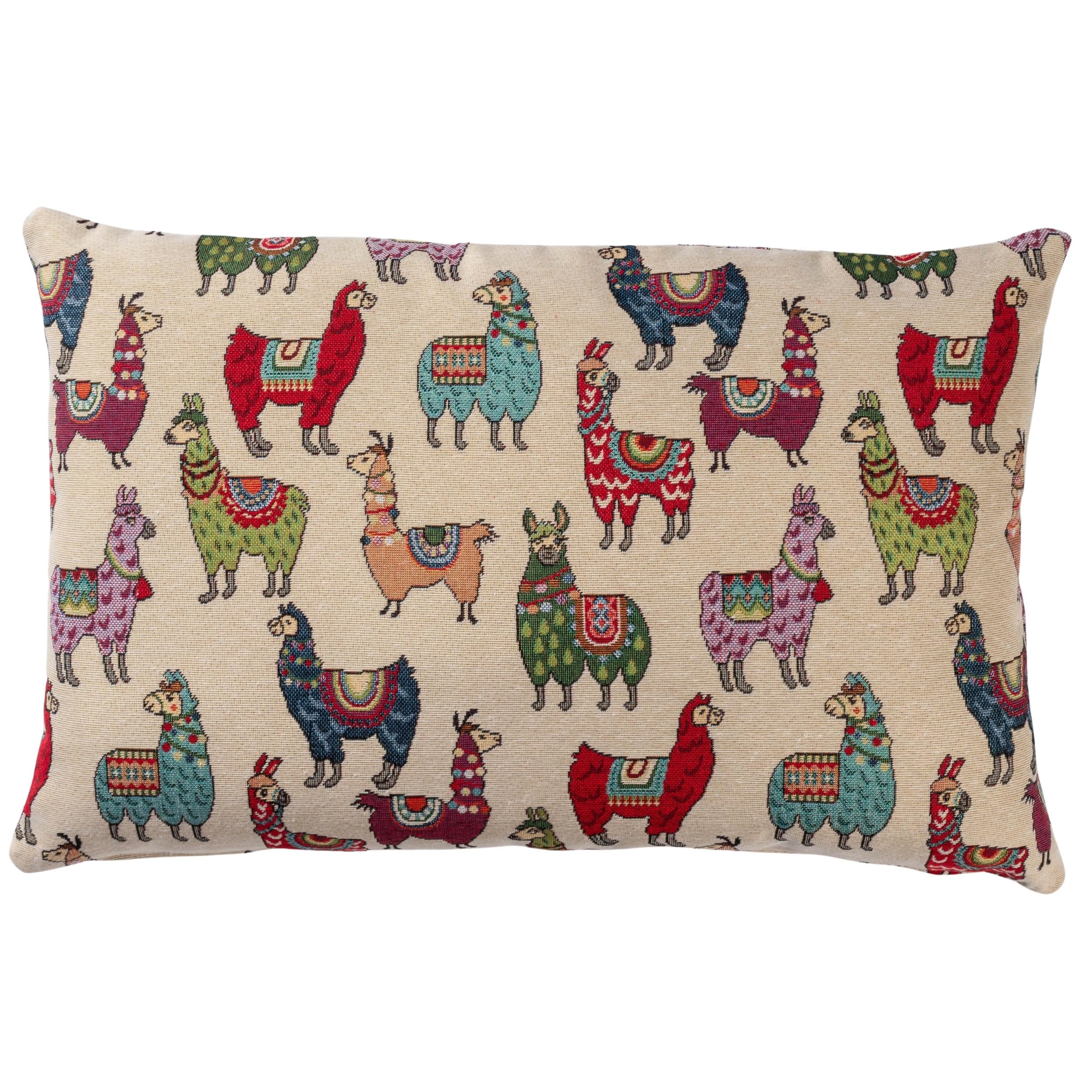 Linen Loft Multicoloured Llama Tapestry Xl Rectangular Cushion. Quirky And Cute Alpaca Design. 23X15 Xl Rectangle Cushion Cover
