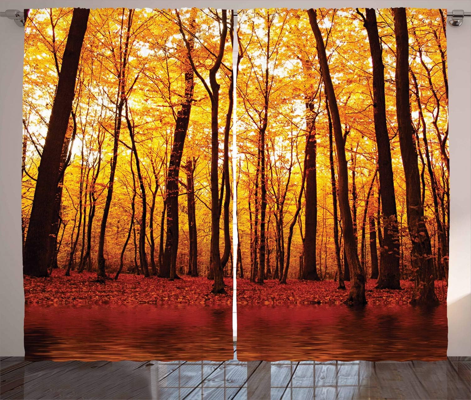 Autumn Forest Polyester Rod Pocket Curtain Panel Set