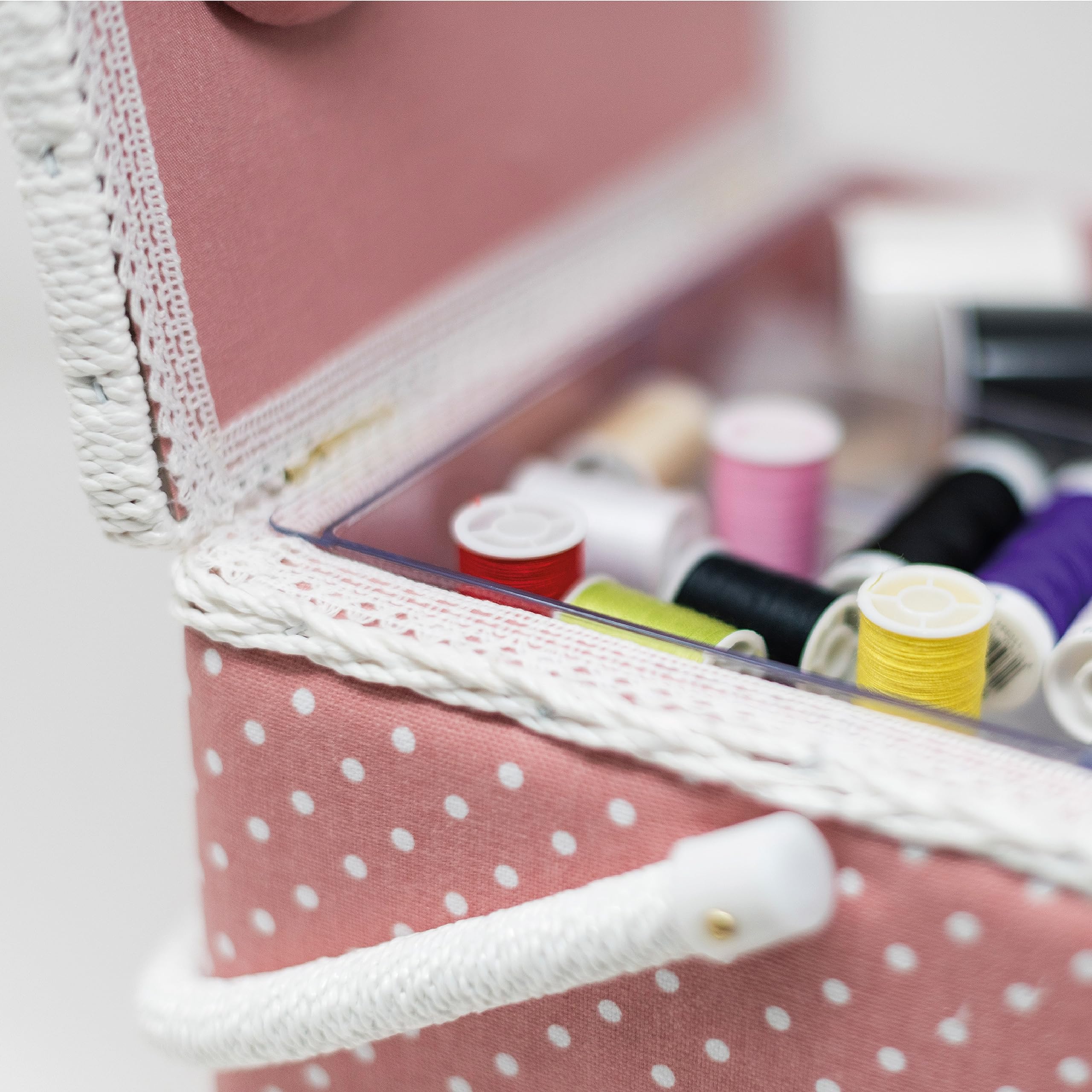Korbond Cestino da cucito, con doppio coperchio, motivo a pois, 17 x 24 x 31 cm, colore: Rosa