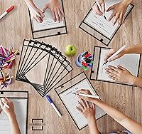Vista 8 de Scribbledo Paquete de 6 bolsillos de borrado en seco, fundas de plástico negras para papel, fundas transparentes resistentes, suministros