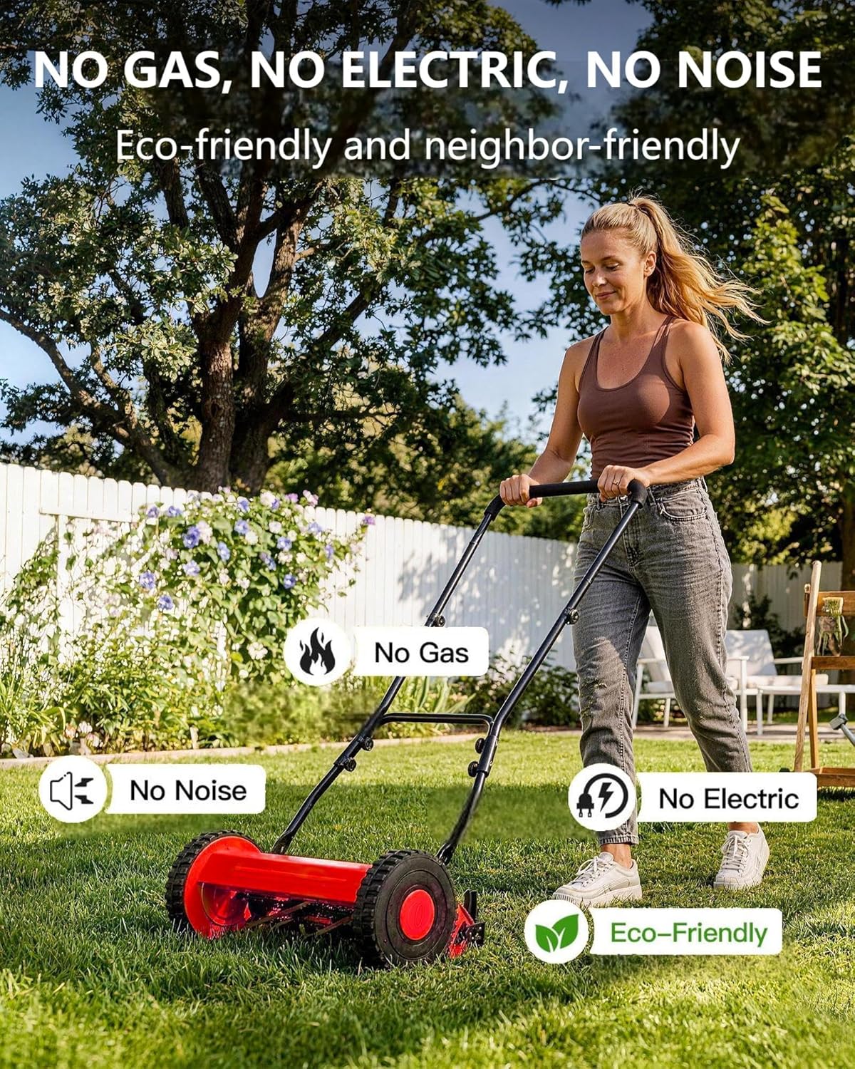 14" Hand Push Lawn Mower, 5-Blade Manual Lawnmower with Adjustable Cutting Height, Push Reel Lawn Mower for Small to Medium Yards, Manual Walk-Behind Lawn Mower for Quiet Eco-Friendly Mowing