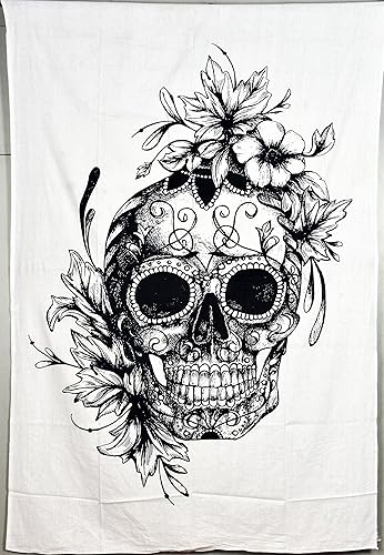 ICC Tapices de calavera en blanco y negro, tapiz psicodélico para colgar en la pared, hippie, hippie, hippie, bohemio, para dormitorio