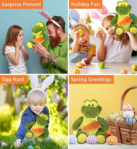 Miniatura 4 de DolliBu Felpa de Pascua súper suave con cocodrilo verde sentado con zanahoria, lindos animales de peluche con zanahoria con personalización del