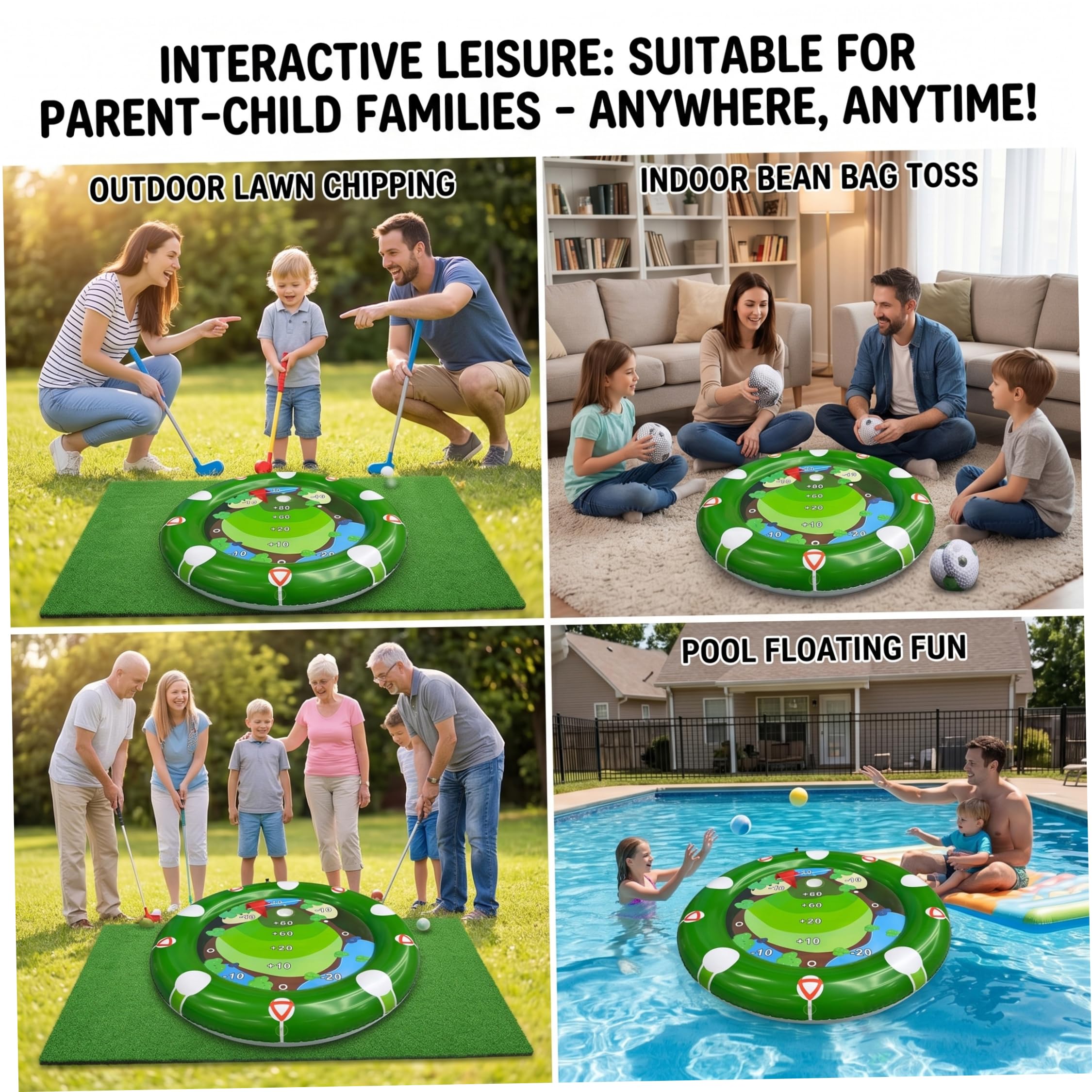Juego de golf flotante para piscina, 108 cm, verde, diversión familiar