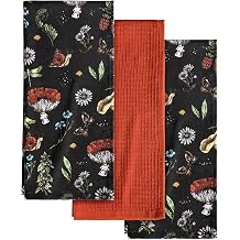 Miss Adola 3pcs Cotton Kitchen Towels - 270 GSM 15x25 Inch Terry Cloths Reusable Dish Cloths for Cleaning Absorbent Soft Hand Tea Towels with Hanging Loop for Housewarming Home Decor, Black Mushroom