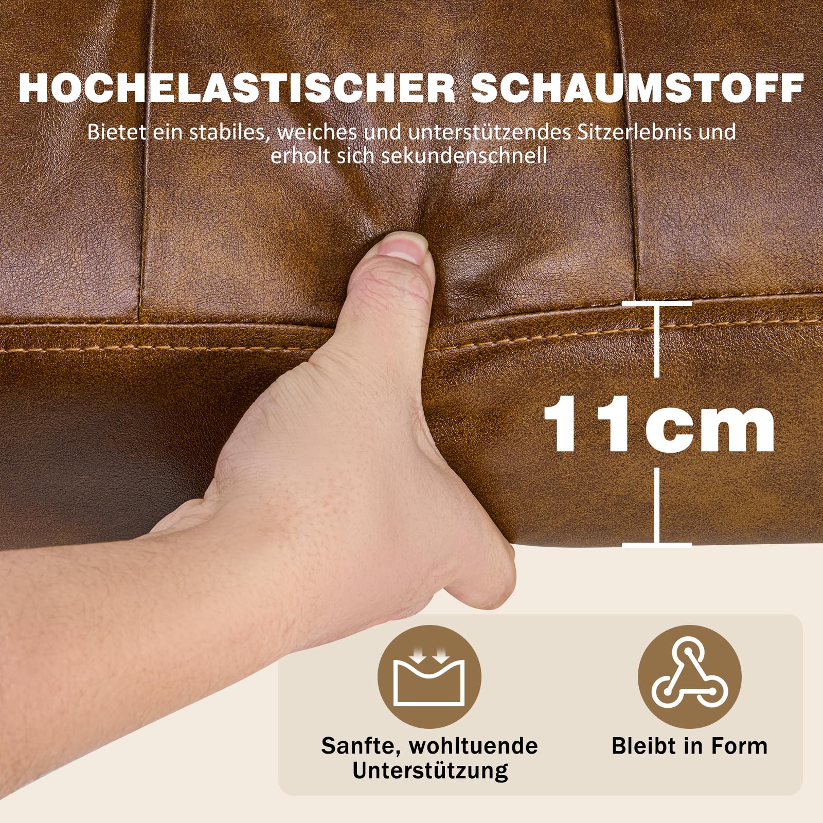 Hellove Loungesessel Wohnzimmer mit Metallbeinen, Ohrensessel Vintage PU Leder, Moderner Relaxsessel mit Gemütlicher, Bequemer Polsterstuhl Ledersessel Lesesessel für Schlafzimmer LivingRoom Braun