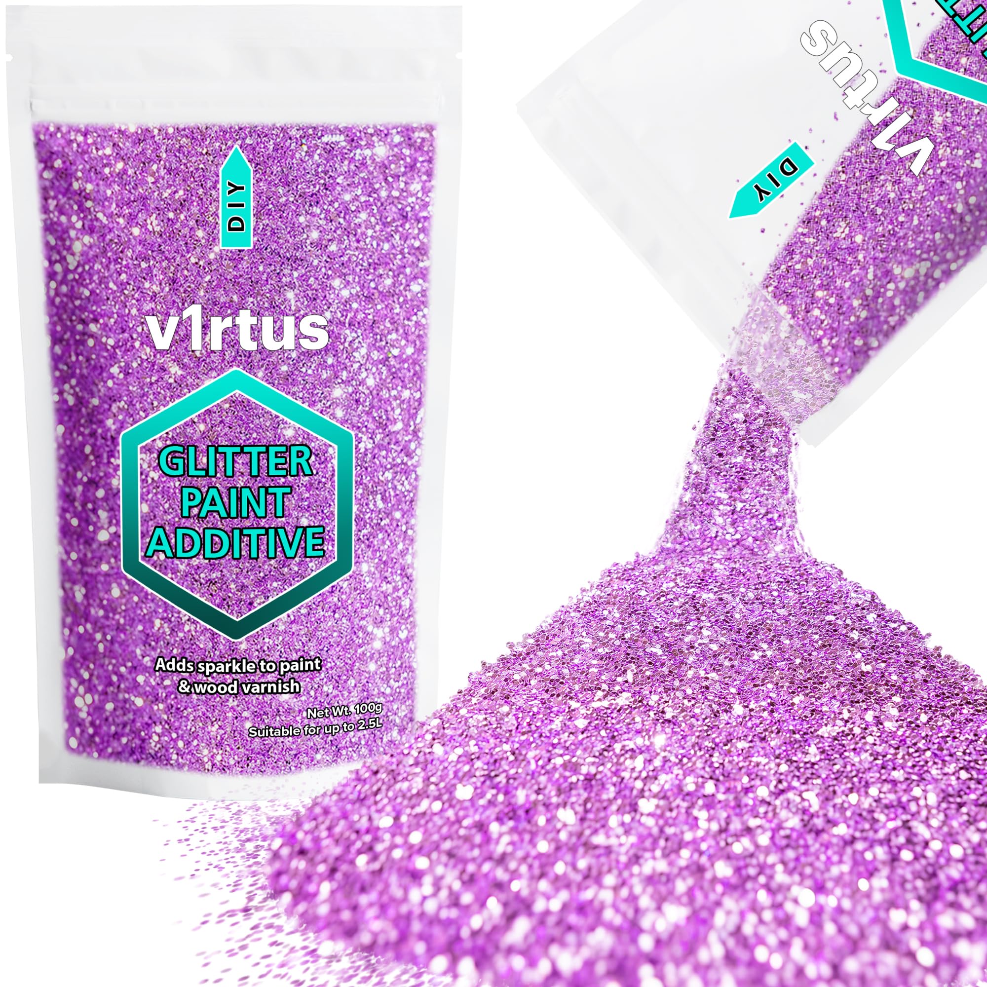 Lavender Purple Glitter Paint Additive 100g (3.5oz) | Sparkle Glitter Paint for Walls Interior Exterior, v1rtus