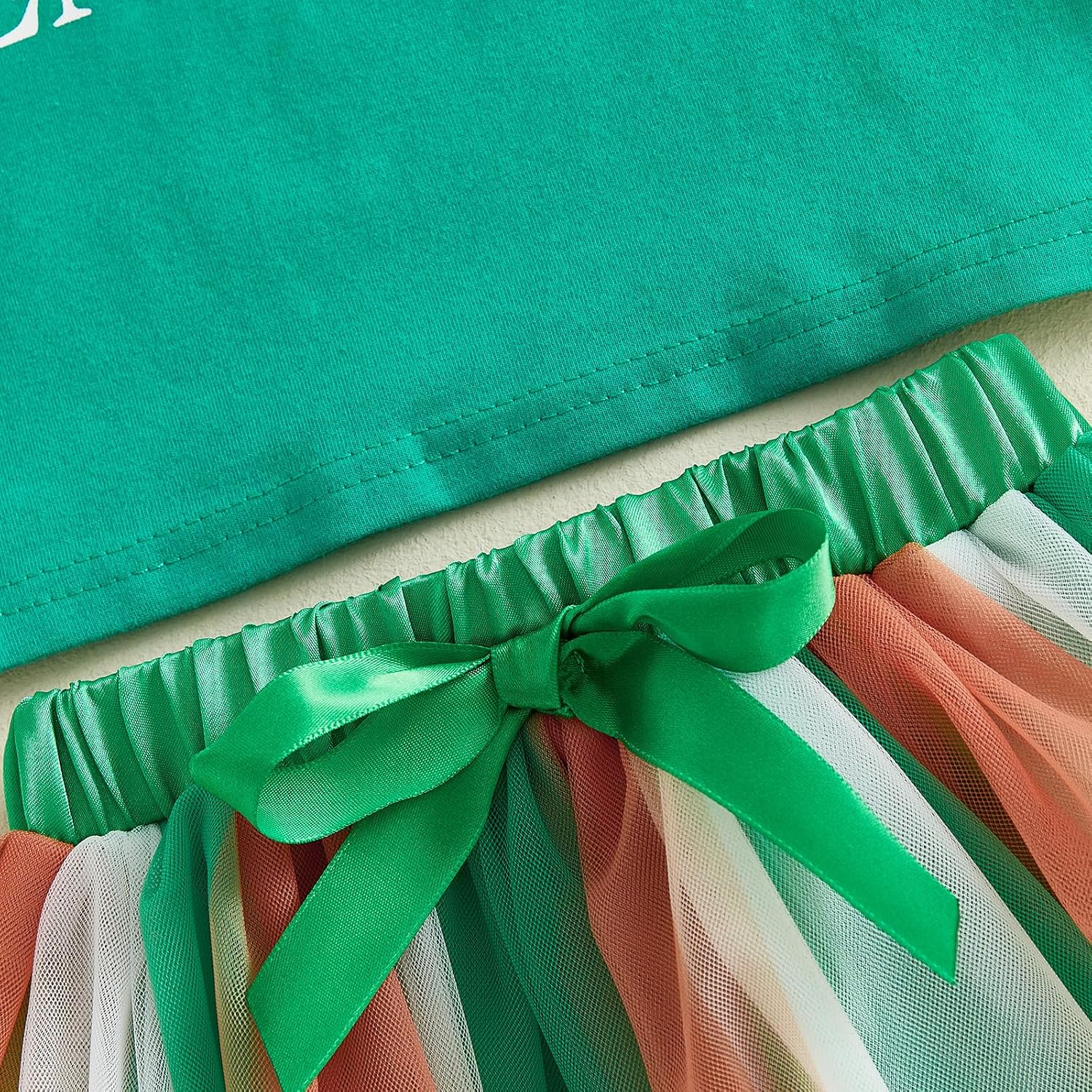 Toddler Baby Girl St Patricks Day Outfit Short Sleeve Clover Letter Print Shirt and Tulle Skirt Set Irish Clothes