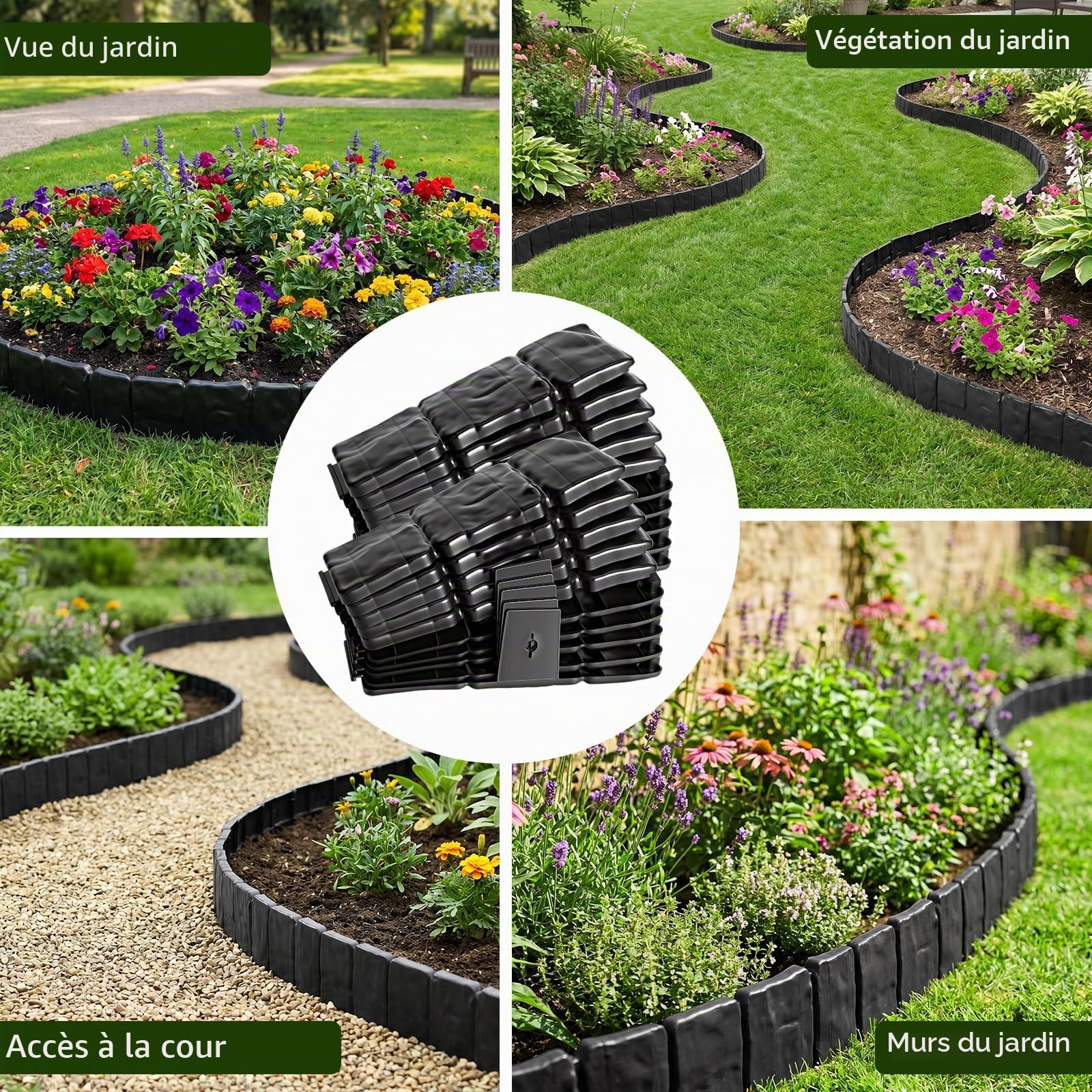 Bordure Jardin Exterieur, Bordures de Jardin Flexible Plastique, Décorative Facile à Installer pour Allée Pelouse Parterre Lot de 20pcs Gris, Épaissi Bordure de Pelouse, Pierre D'imitation-5 m