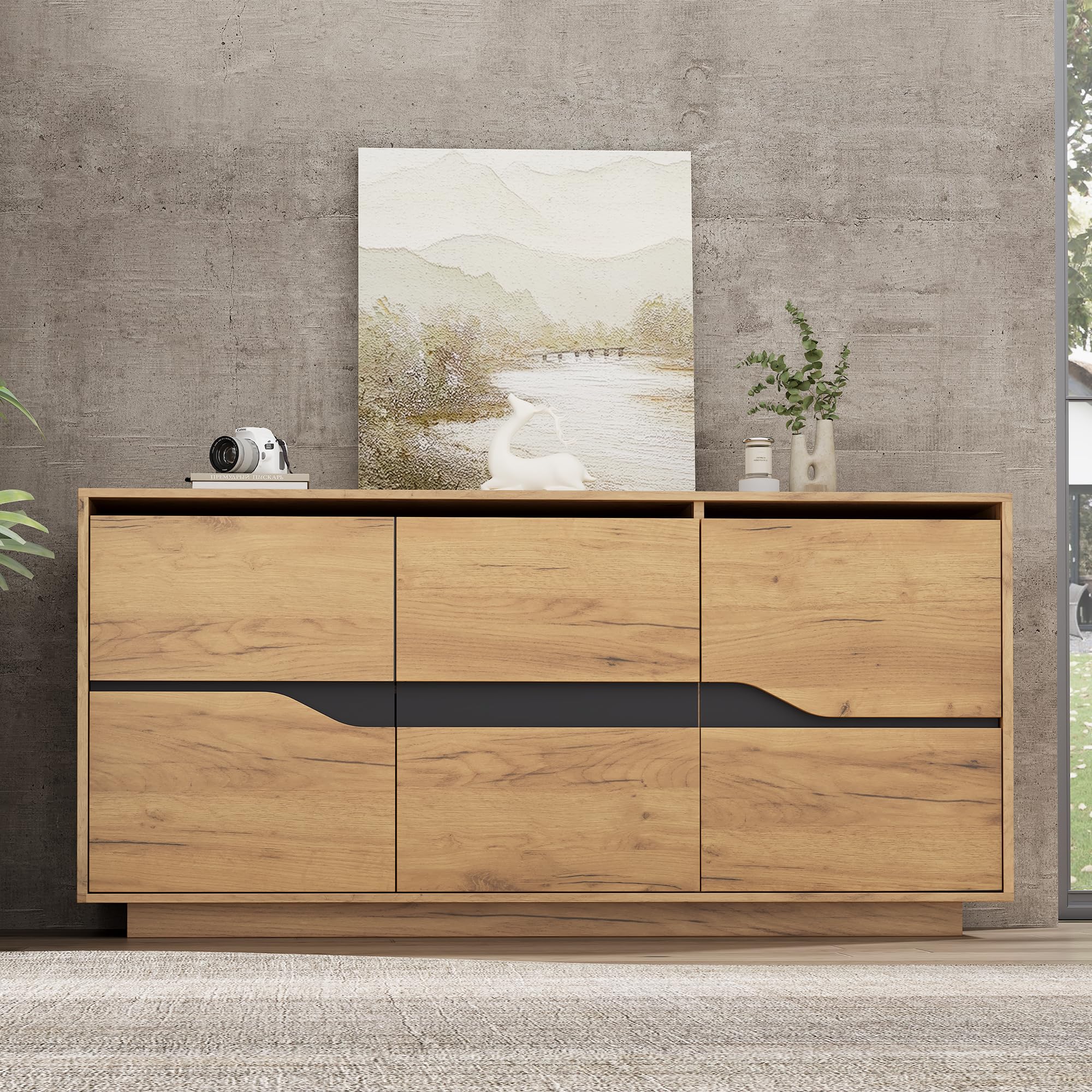 Merax Vintage Storage Cabinet,Sideboard Buffet, Sofa Side Cabinet, Adjustable Partition, Unique Wood Design, for Living Room, Bedroom, Kitchen, Hallway, 140x40x70CM