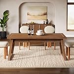 Tribesigns 55'' Dining Table with Storage Drawer, Rectangular Dinner Kitchen Table with Solid Wood Legs for 4-6 People, Mid-Century Modern Desk for Dining Room, Walnut Brown