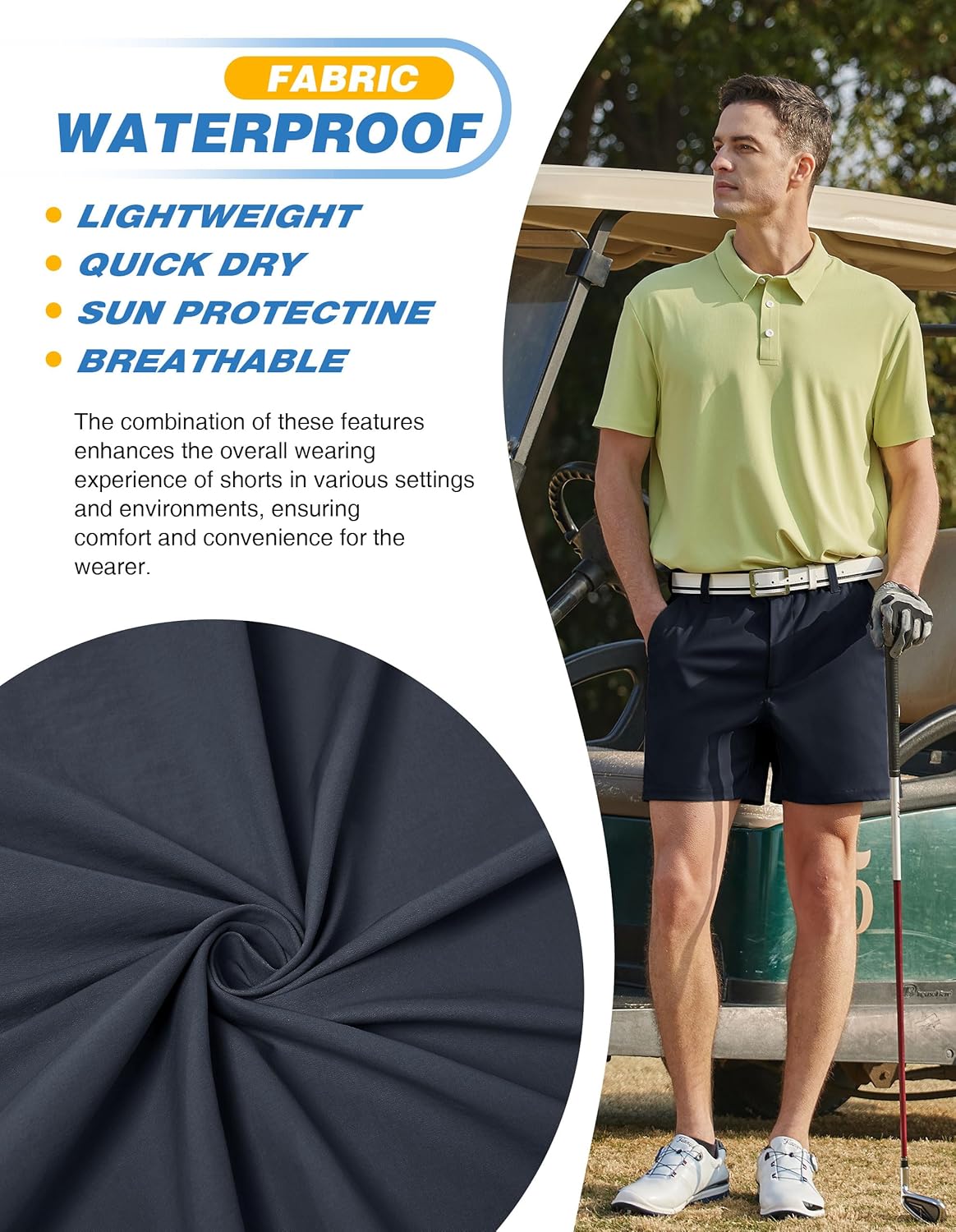 PULI Golf Shorts Men 5 Inch Inseam Stretch Casual Dress Shorts with Pockets Waterproof Lightweight Quick Dry