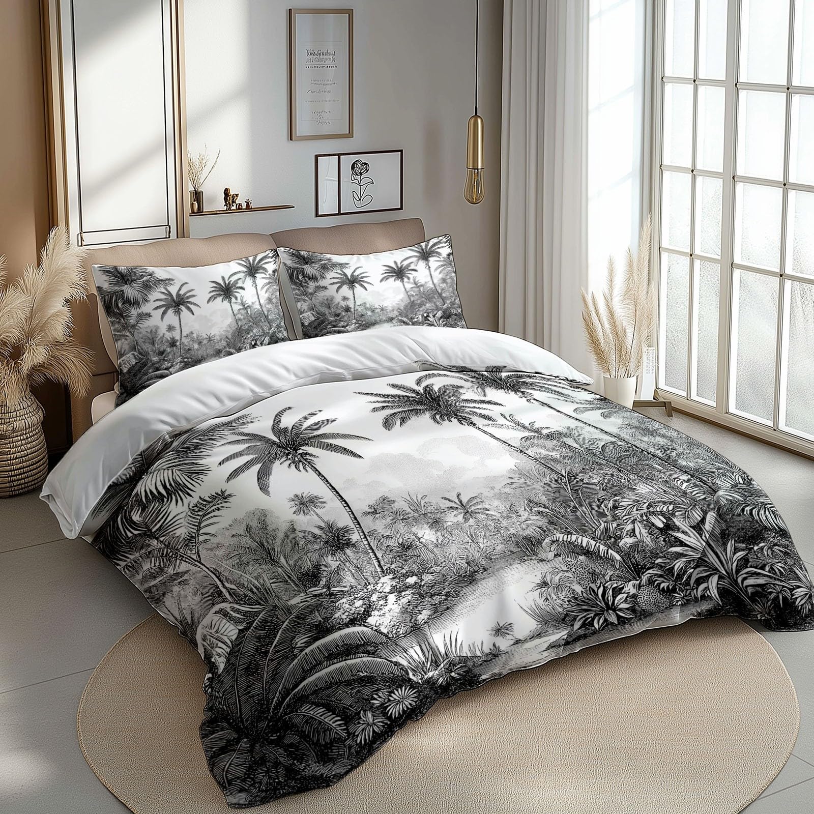 Housse de couette microfibre brossée anti-plis 200x200 parure jungle lit deux places