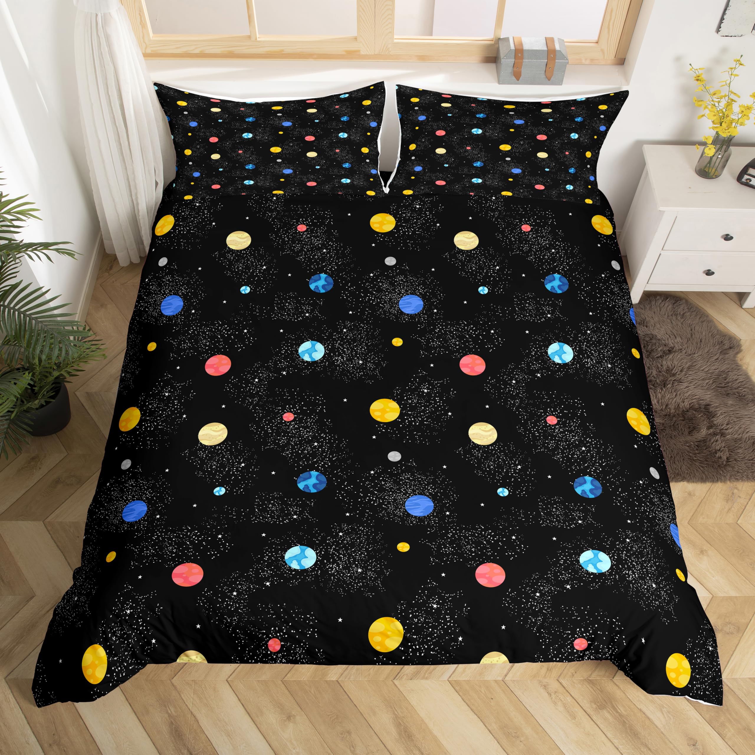 Galaxy Duvet Cover Set 3Pcs Single Size Reversible Planet Bedding Out Space Comforter Cover for Kids Boys Girls Bedding & Linen Room Decoration — image 1