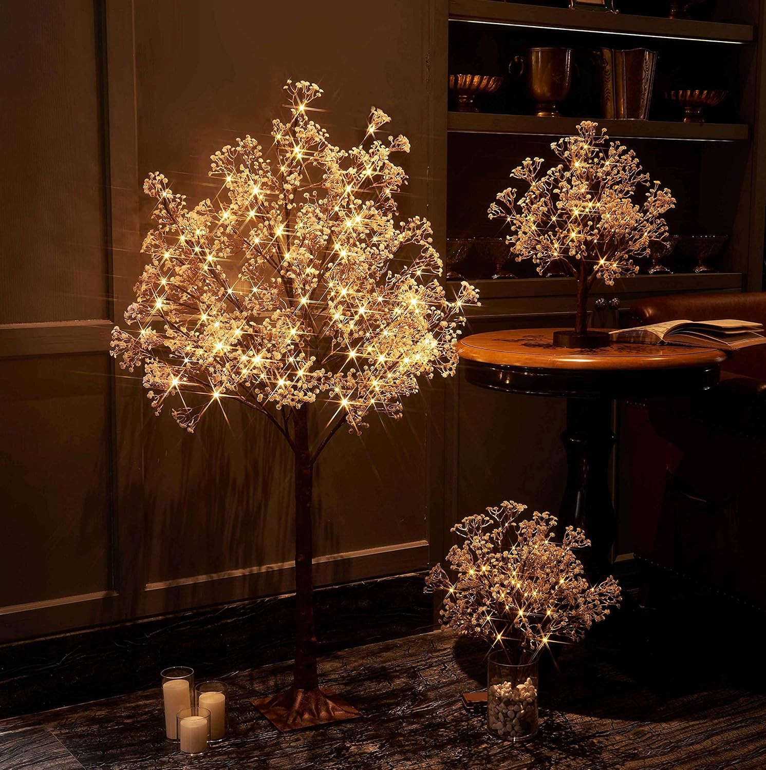 Hairui Lighted Gypsophila Tree 4FT 90 LED Artificial Baby Breath Flowers with Lights for Wedding Party Winter Christmas Holiday Decoration